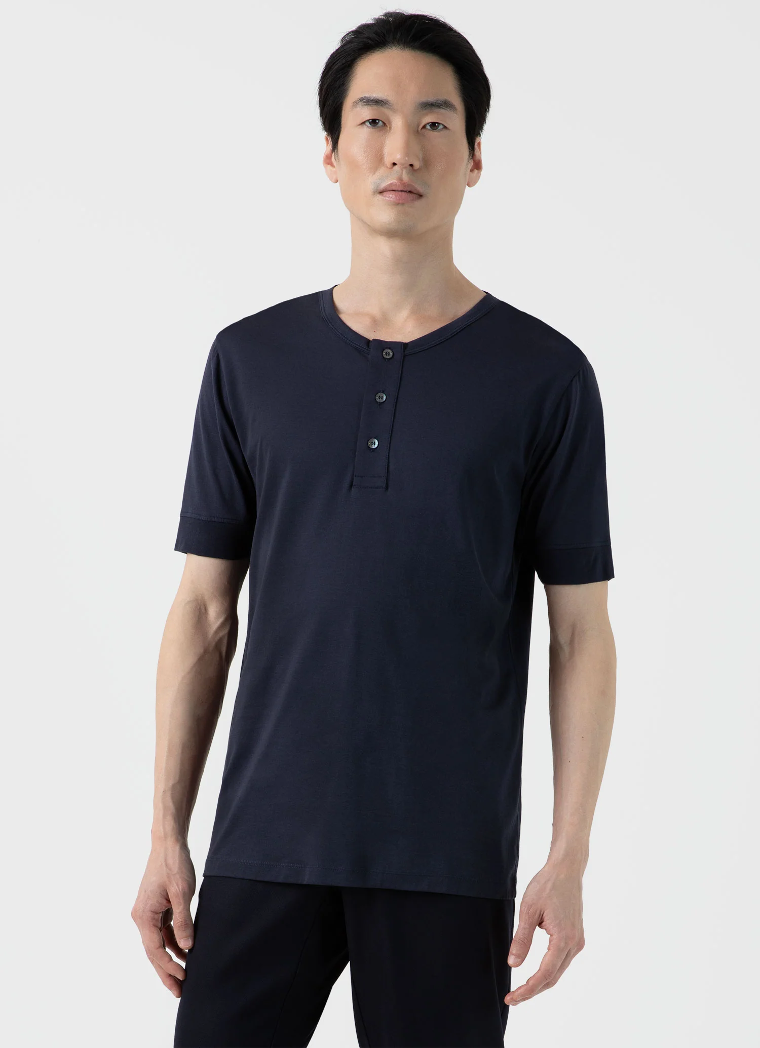 Men's Henley T-shirt in Navy - Image 2