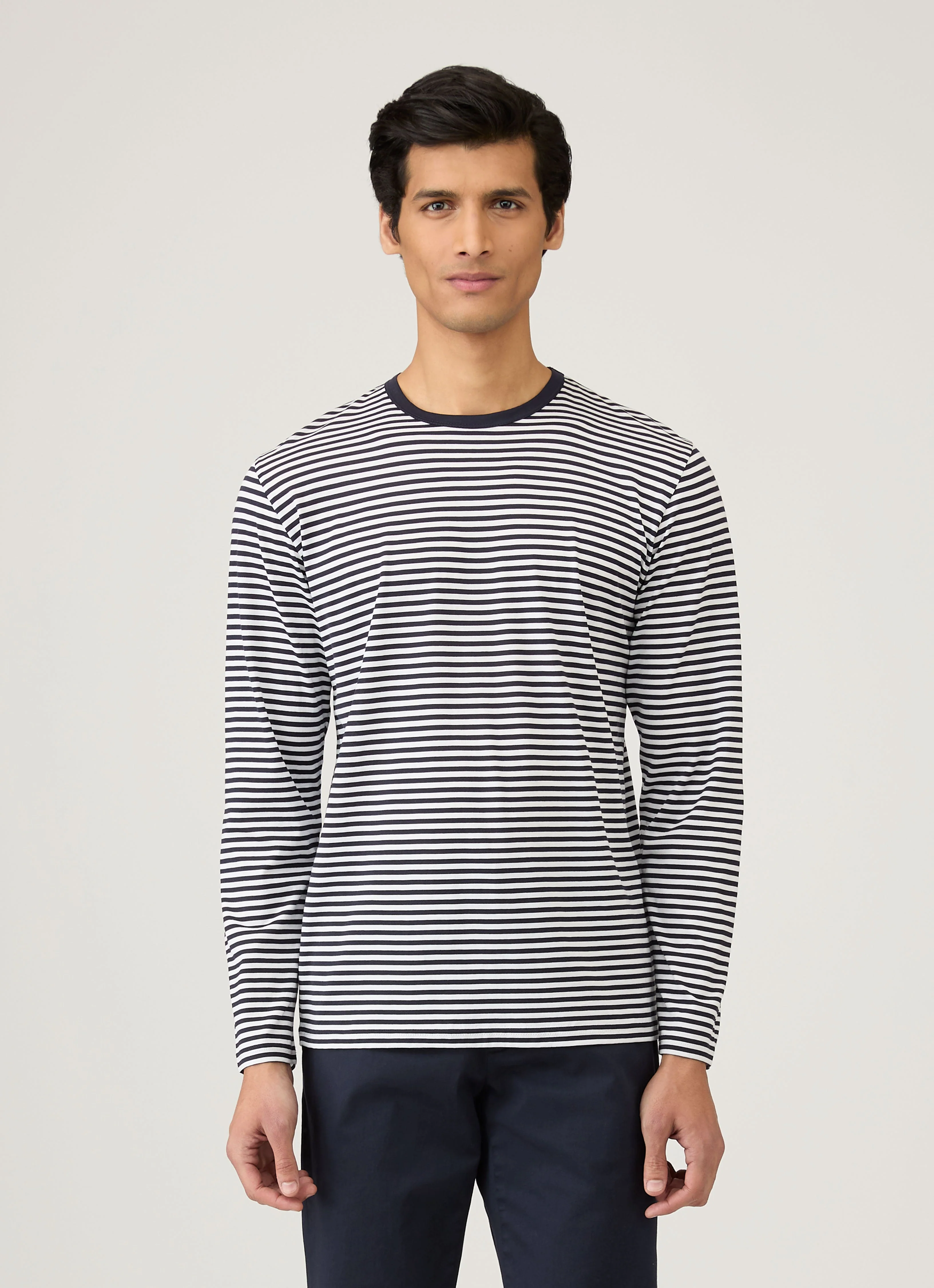 Men's Classic Long Sleeve T-shirt in Navy/White English Stripe - Image 2