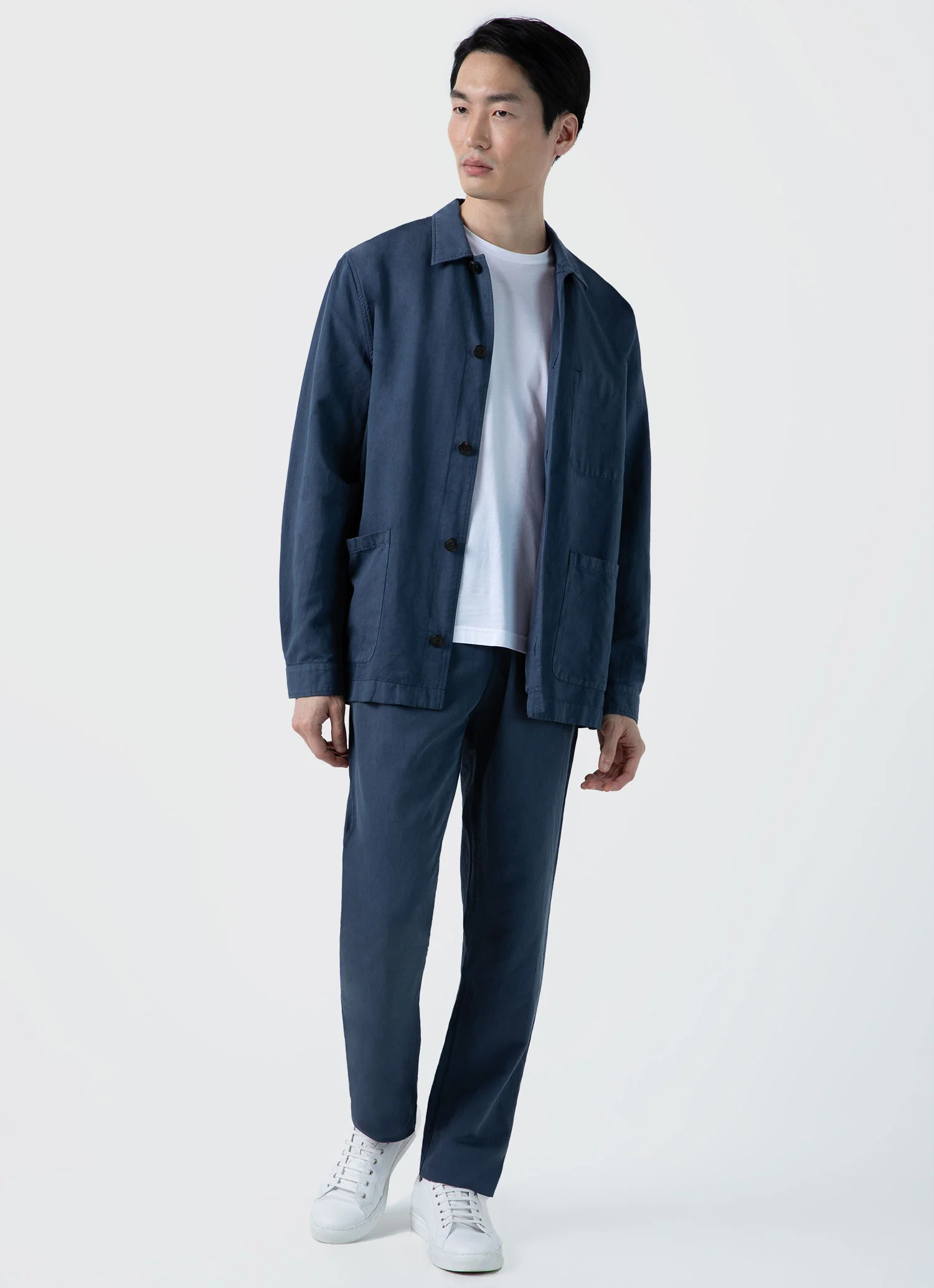 Men's Cotton Linen Twin Pocket Jacket in Shale Blue - Image 3