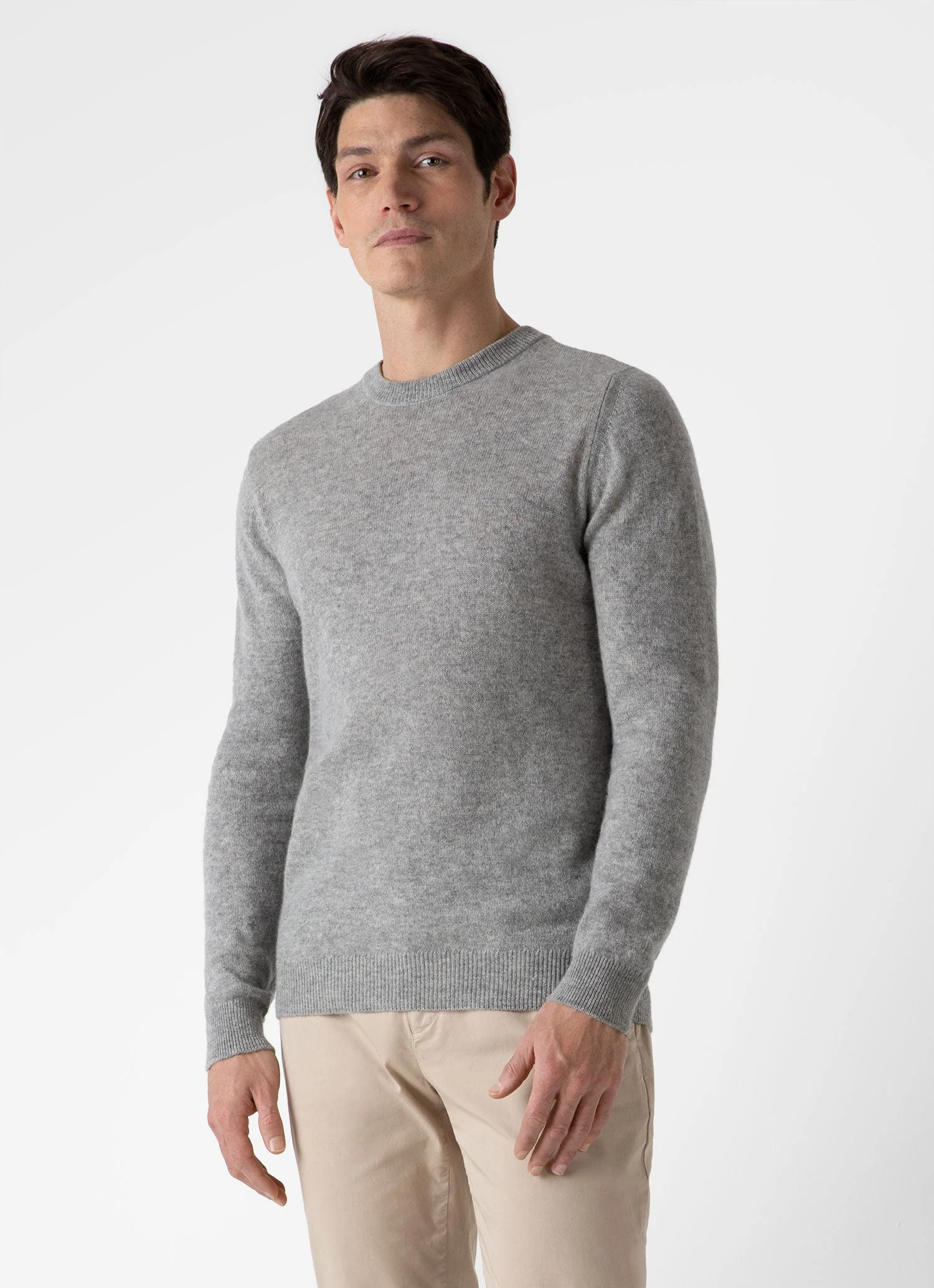 Men's Cashmere Crew Neck Jumper in Grey Melange - Image 2