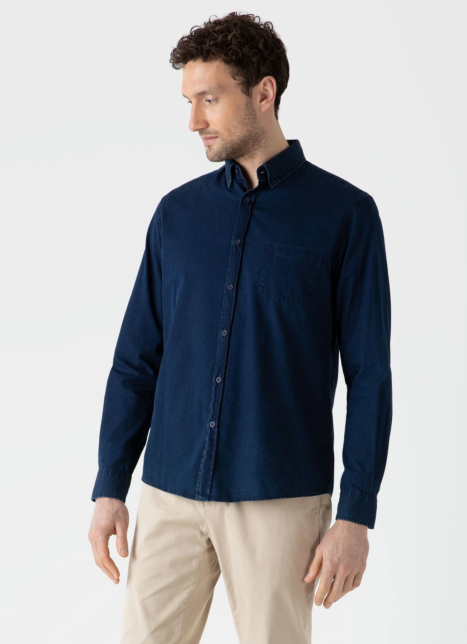 Men's Button Down Denim Shirt in Indigo - Image 2