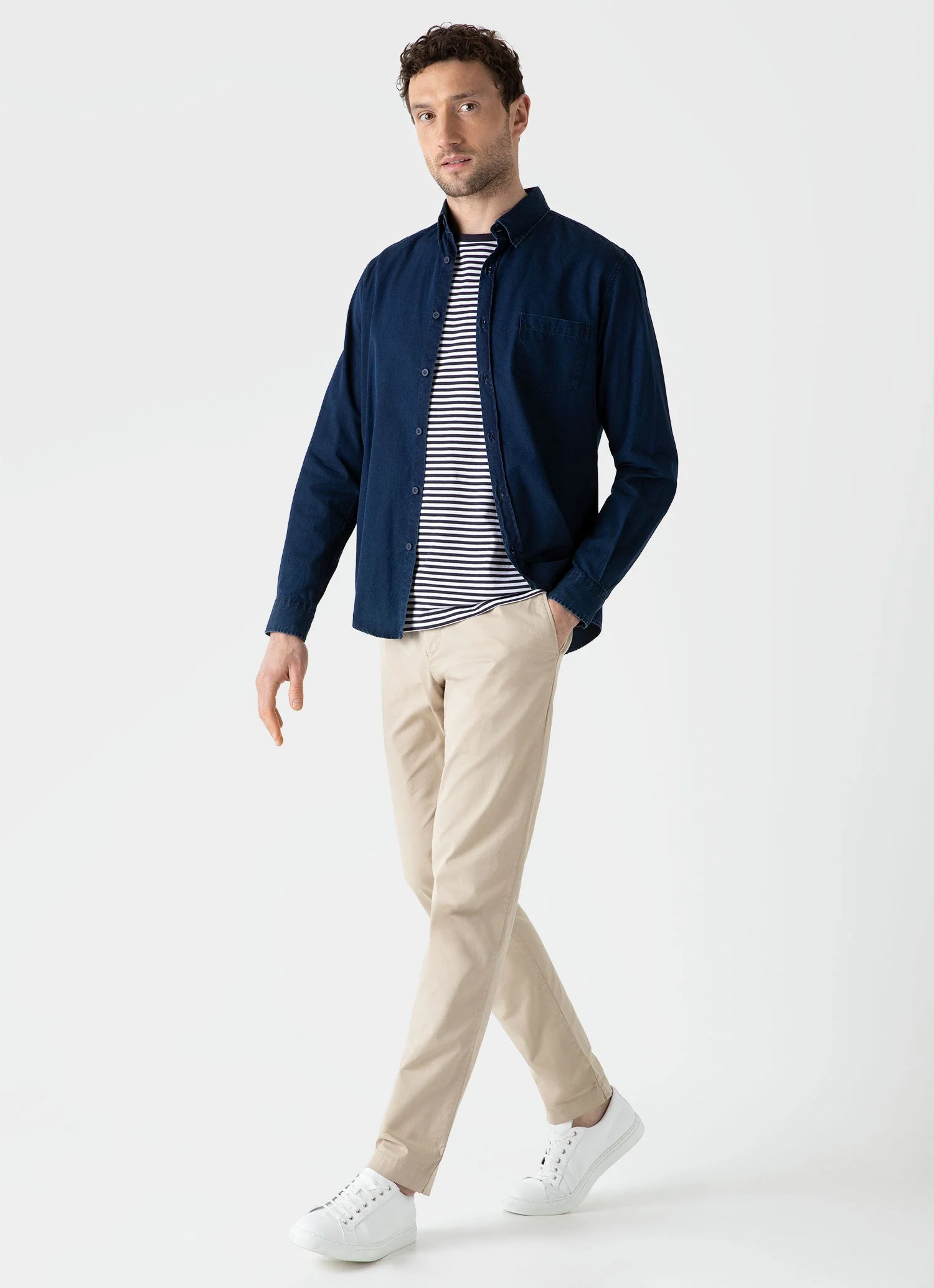 Men's Button Down Denim Shirt in Indigo - Image 3