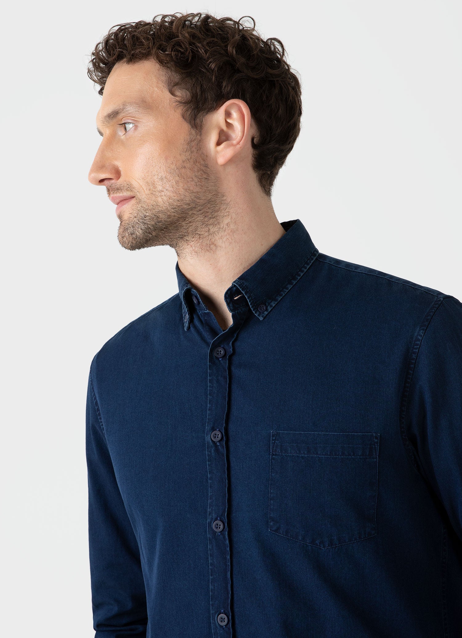 Men's Button Down Denim Shirt in Indigo - Image 6