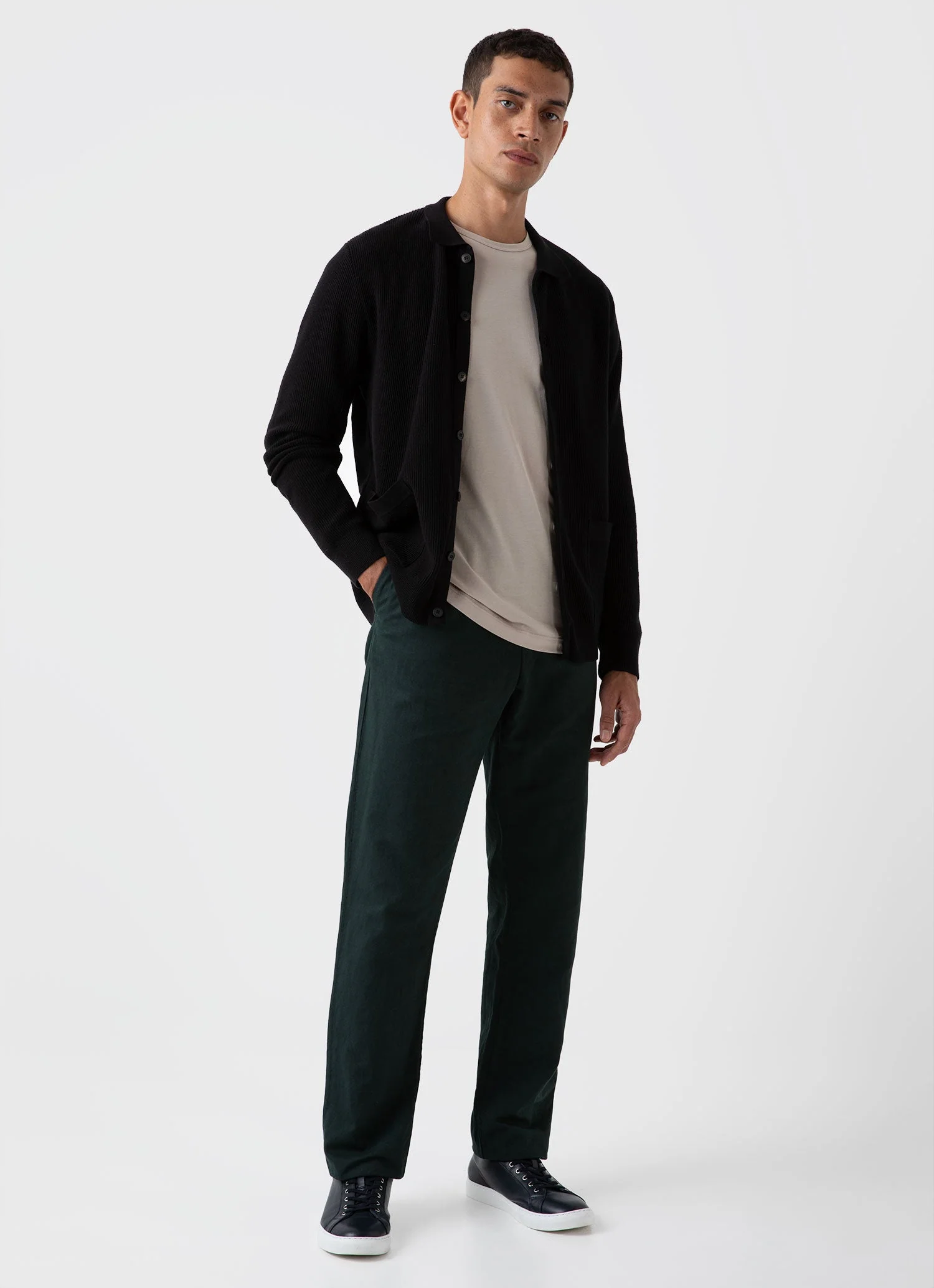 Men's Cotton Linen Drawstring  Trouser in Seaweed - Image 2