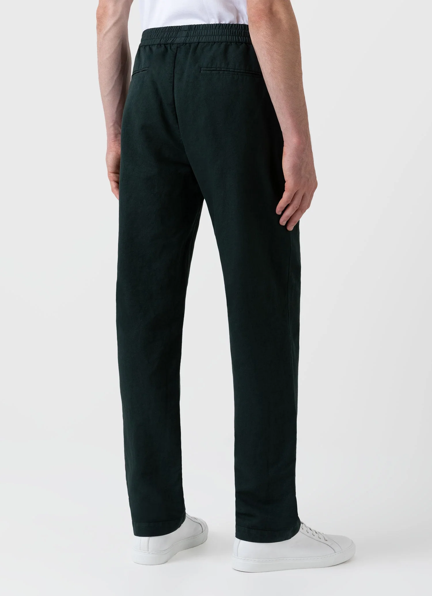 Men's Cotton Linen Drawstring  Trouser in Seaweed - Image 4