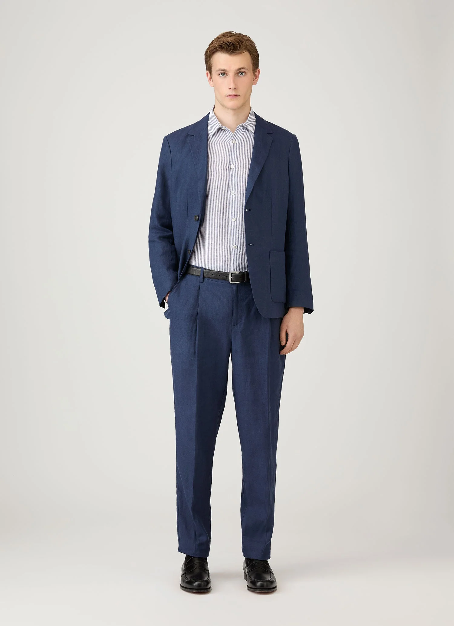 Men's Linen Shirt in Navy/White Linen - Image 3