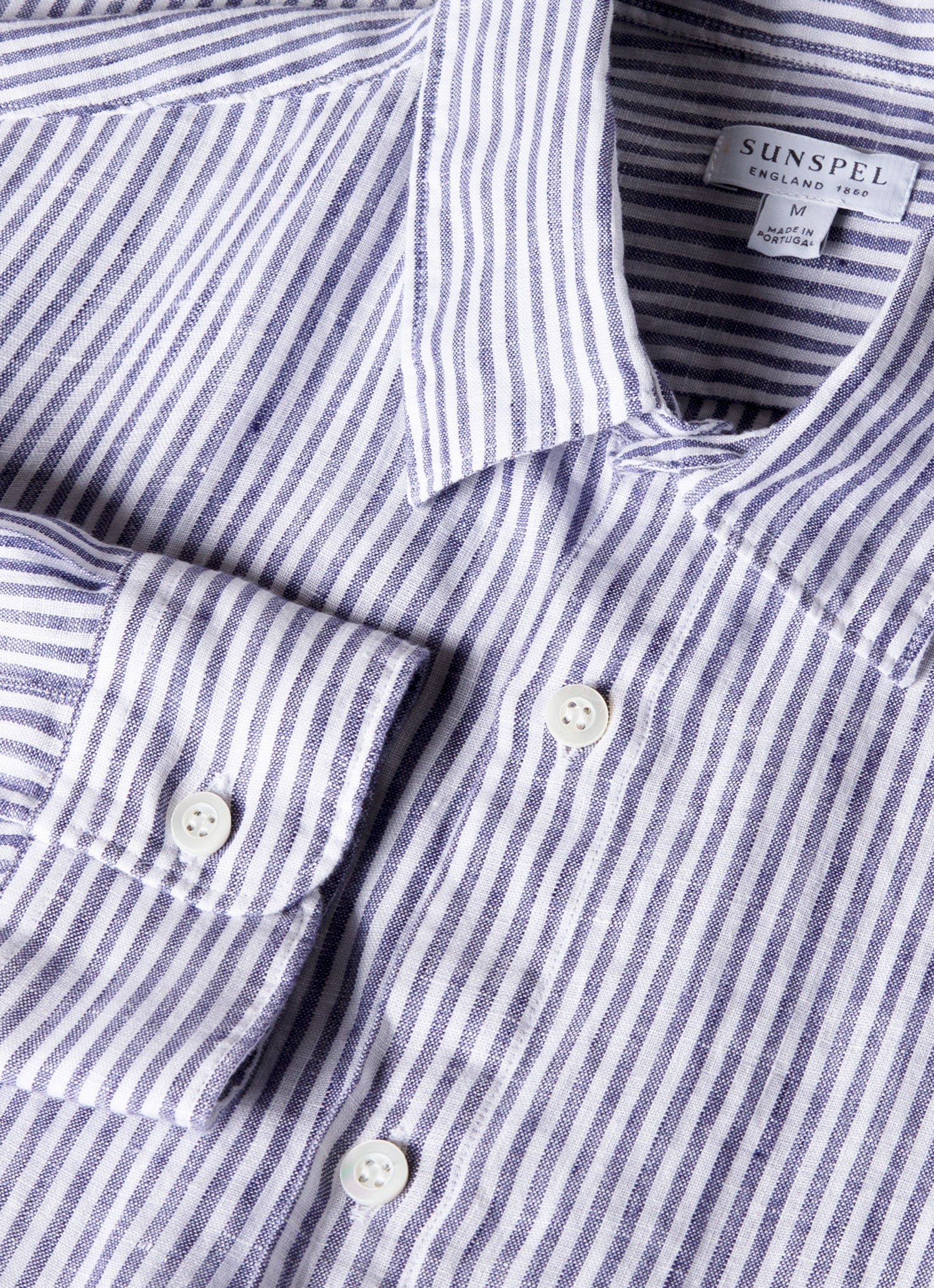 Men's Linen Shirt in Navy/White Linen - Image 4