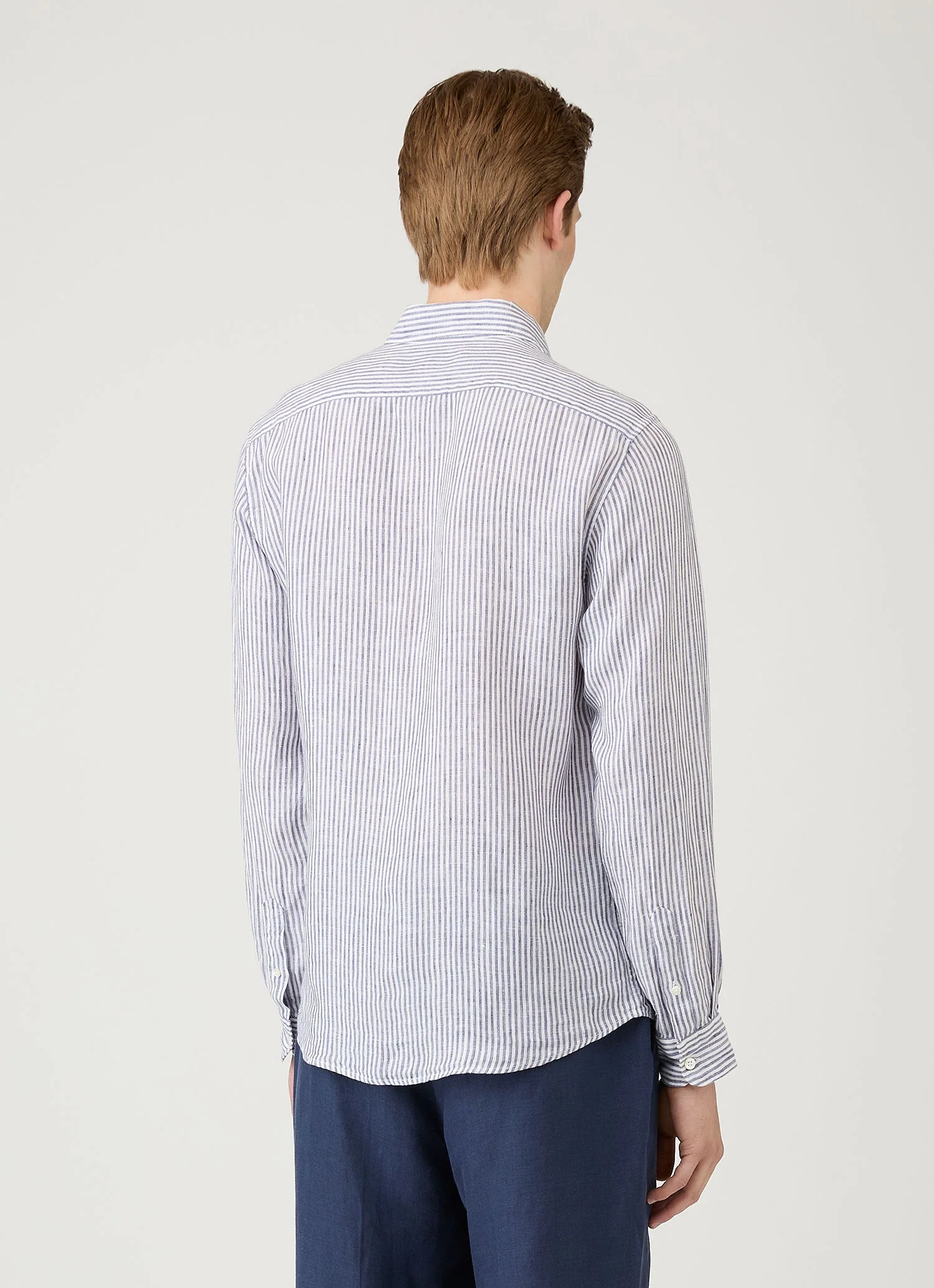 Men's Linen Shirt in Navy/White Linen - Image 5