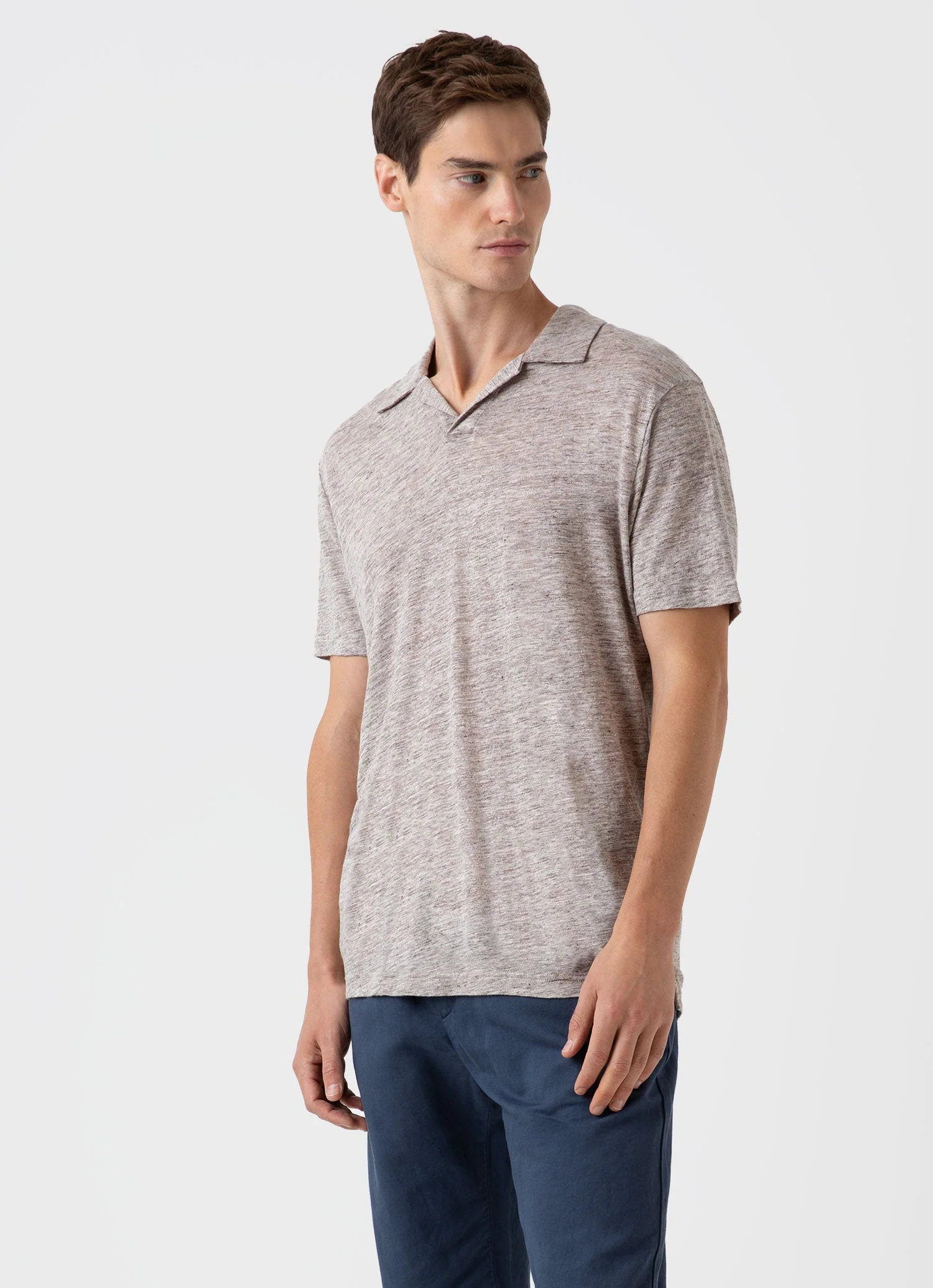 Men's Linen Polo Shirt in Oatmeal Melange - Image 2