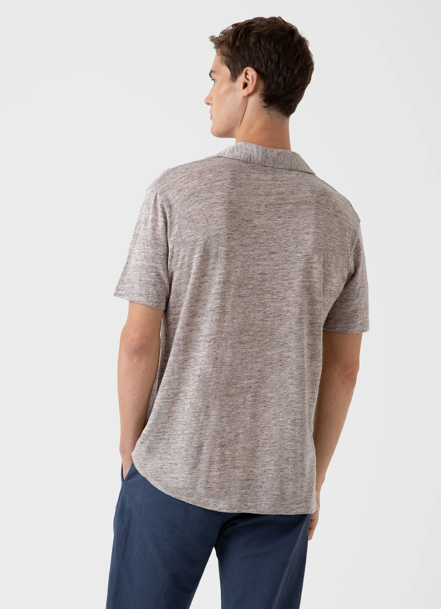 Men's Linen Polo Shirt in Oatmeal Melange - Image 4