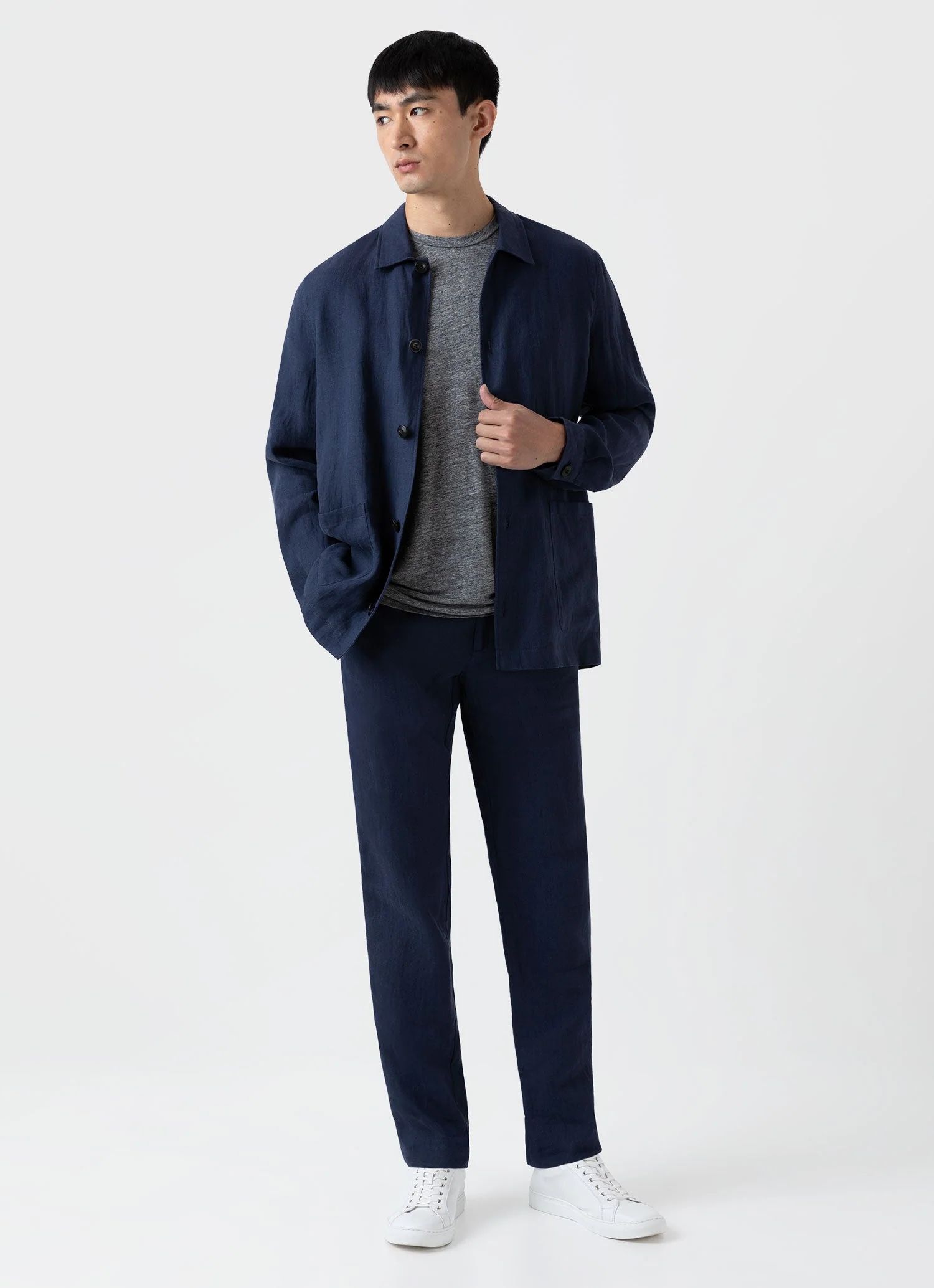 Men's Linen Twin Pocket Jacket in Light Navy - Image 3