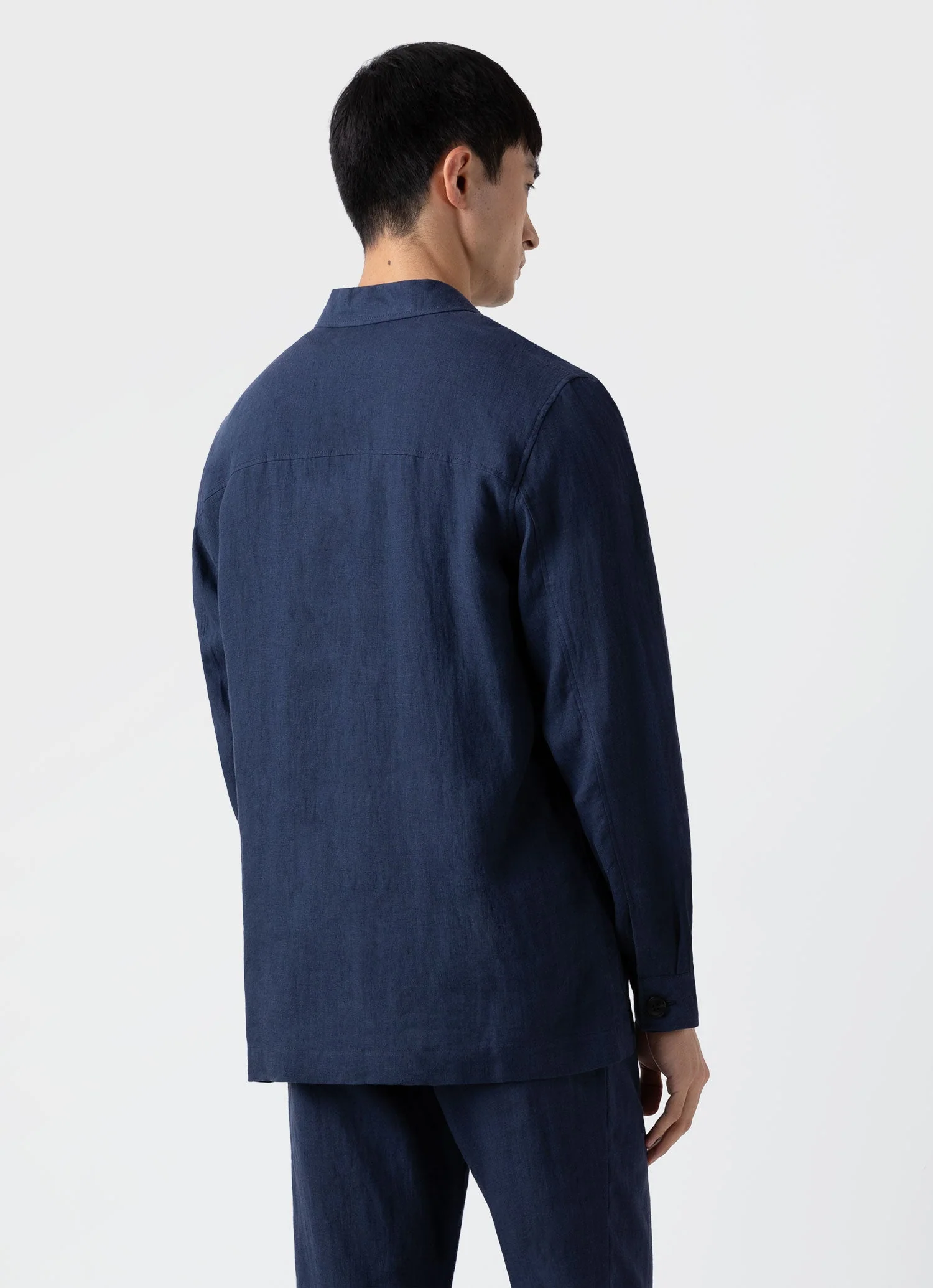 Men's Linen Twin Pocket Jacket in Light Navy - Image 4