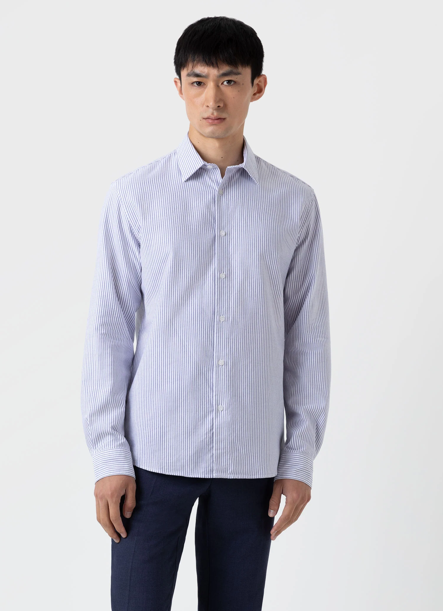 Men's Oxford Stripe Shirt in White/Navy Oxford Stripe - Image 2