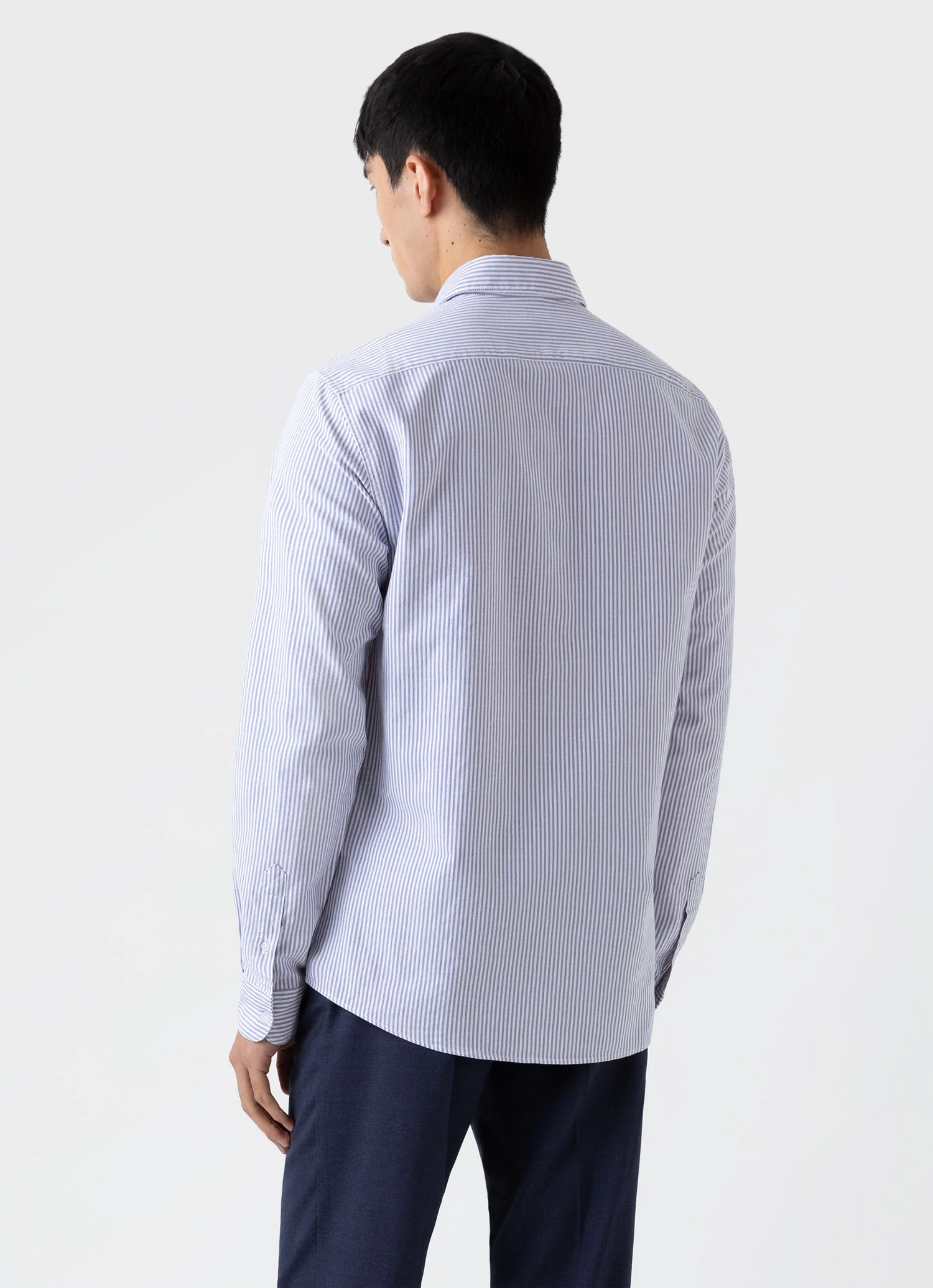 Men's Oxford Stripe Shirt in White/Navy Oxford Stripe - Image 5
