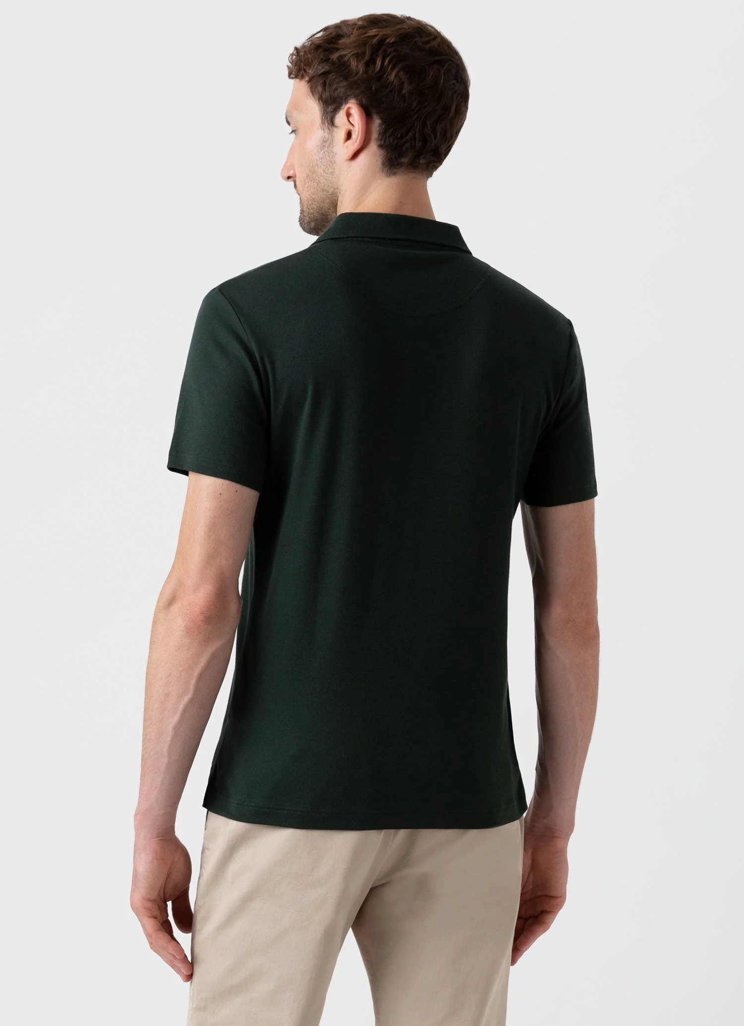 Men's Sea Island Cotton Jersey Polo Shirt in Seaweed - Image 4
