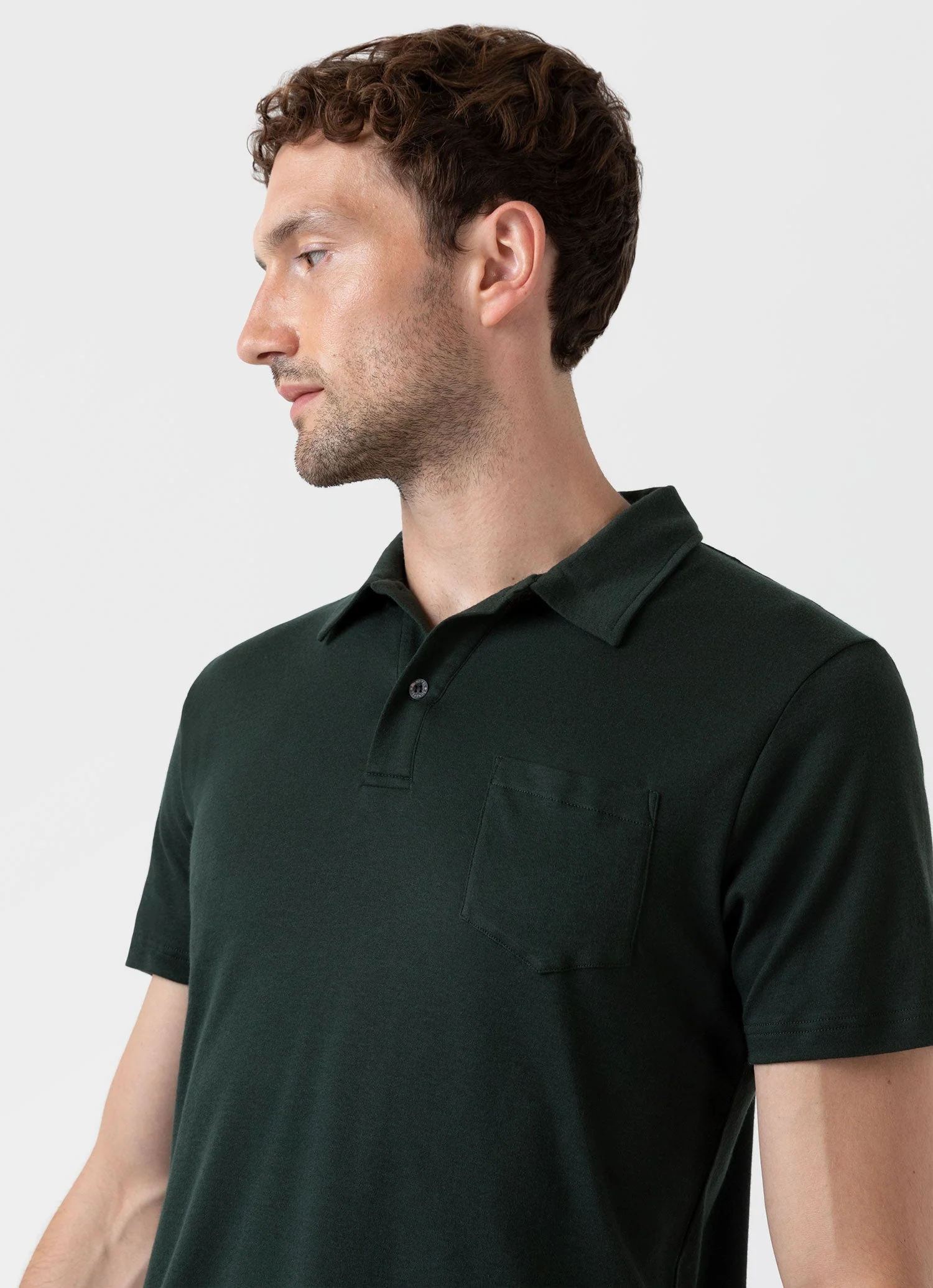 Men's Sea Island Cotton Jersey Polo Shirt in Seaweed - Image 5