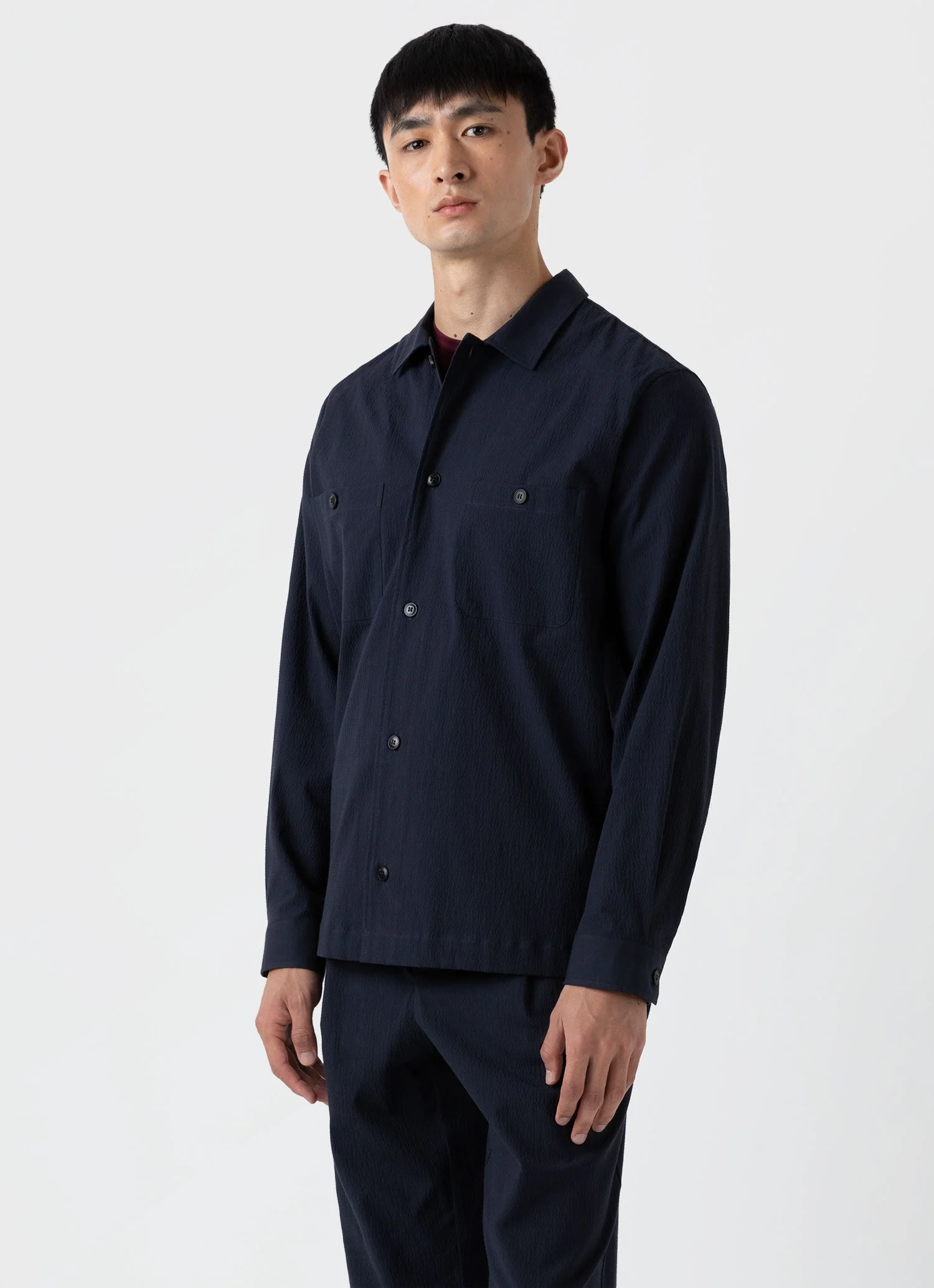 Men's Seersucker Overshirt in Navy - Image 2