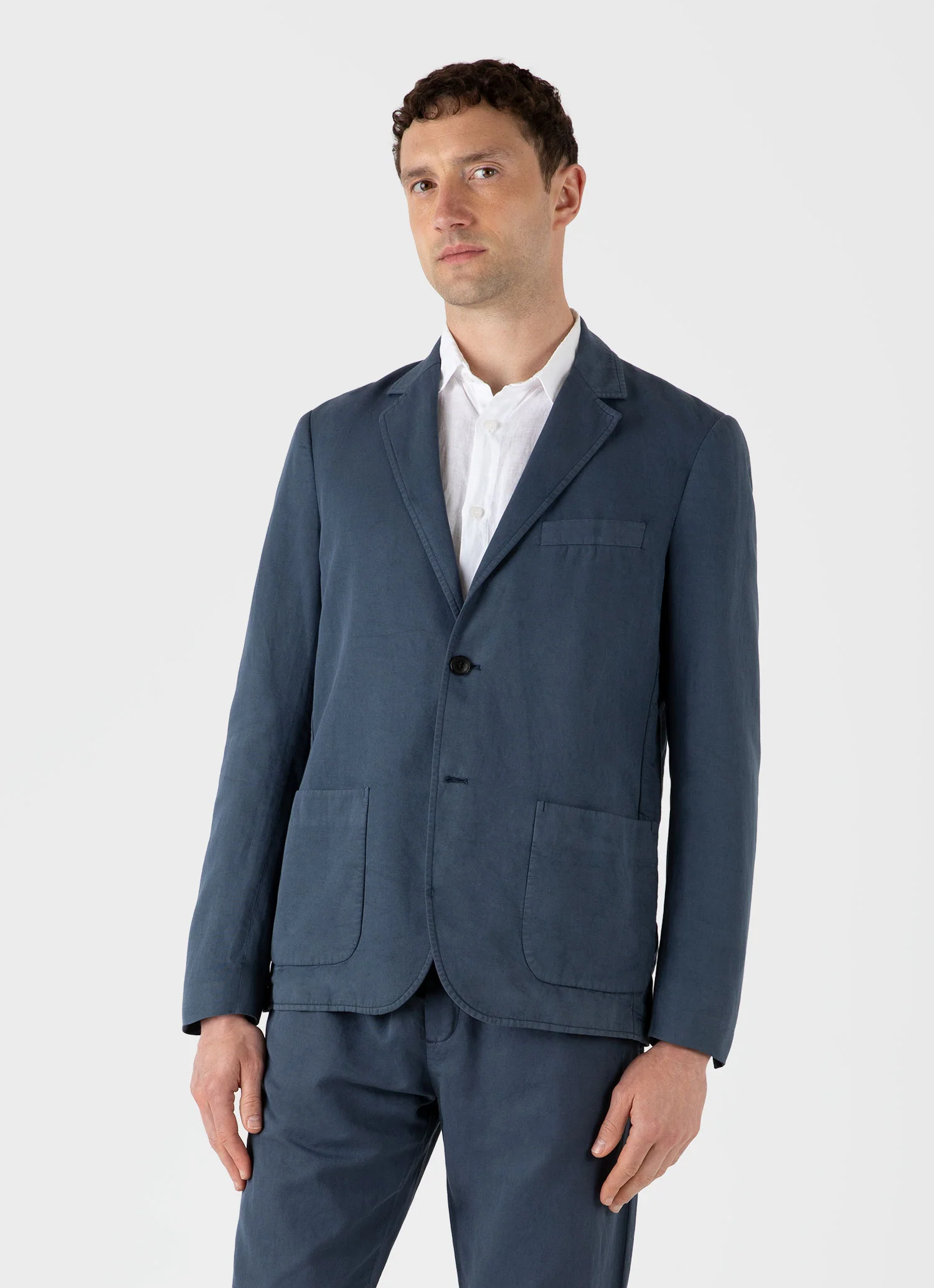 Men's Cotton Linen Unstructured Blazer in Shale Blue - Image 2