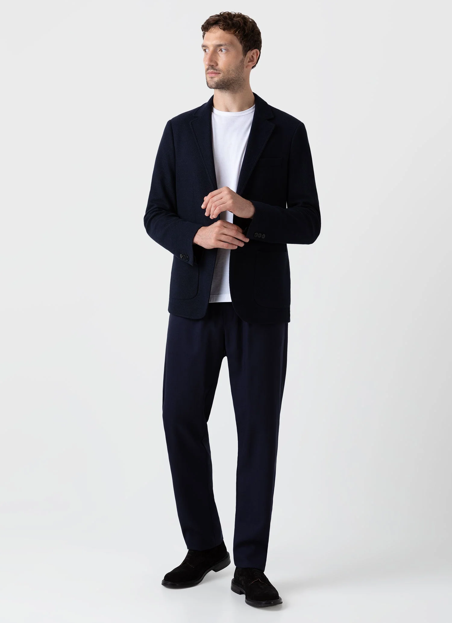 Men's Piqué Unstructured Blazer in Navy - Image 3