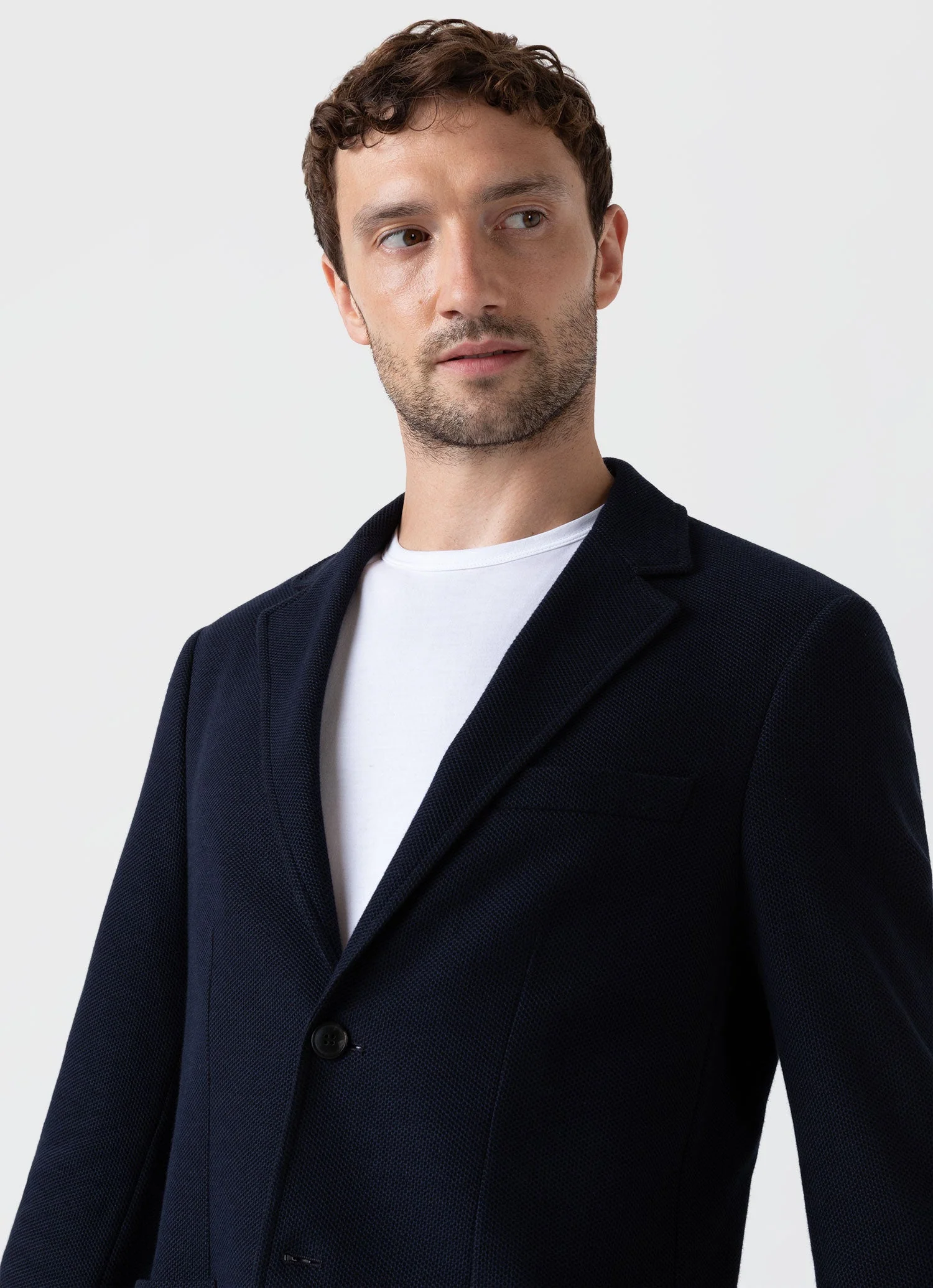 Men's Piqué Unstructured Blazer in Navy - Image 6