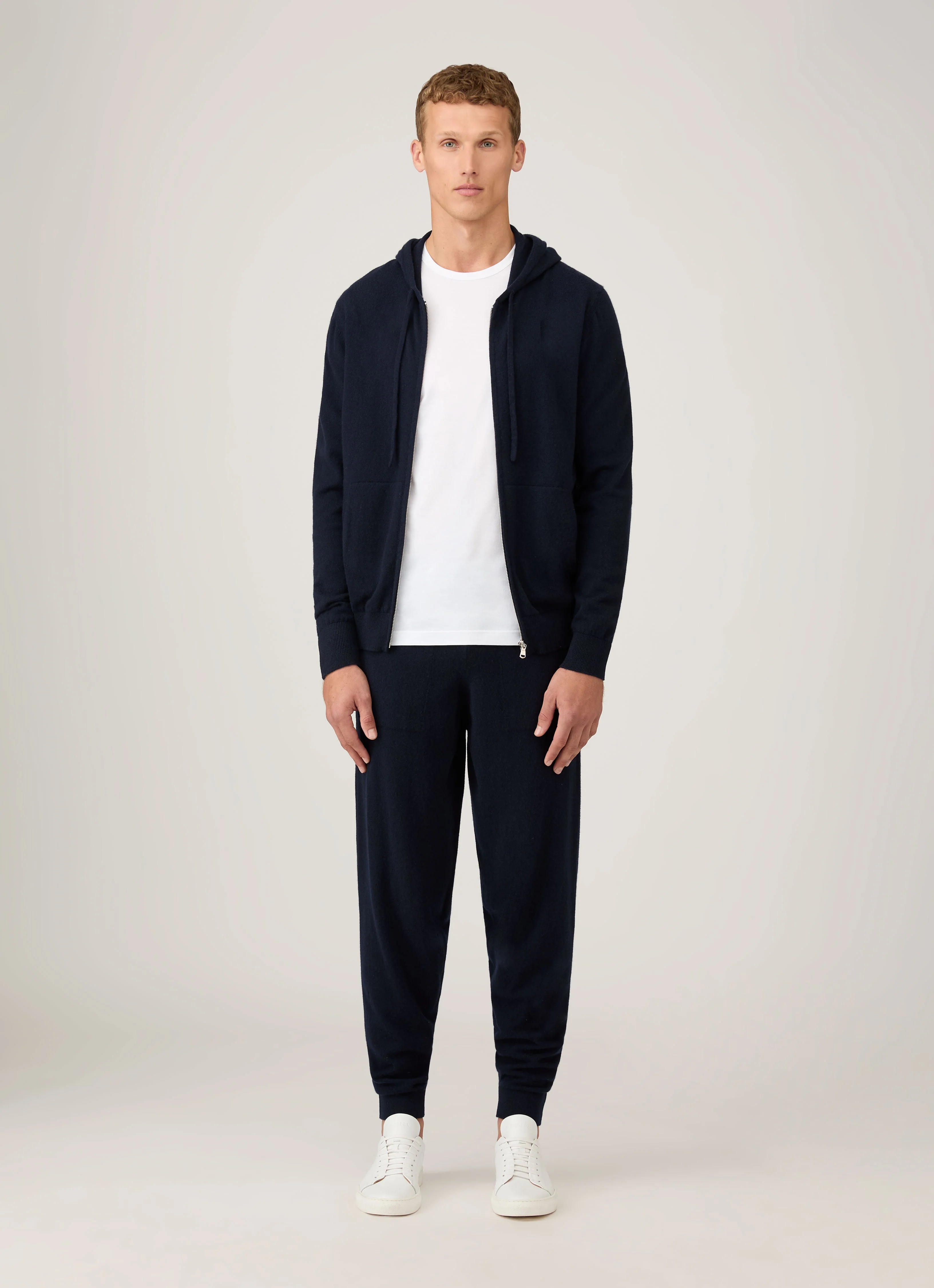 Men's Cashmere Zip Hoodie in Navy - Image 2