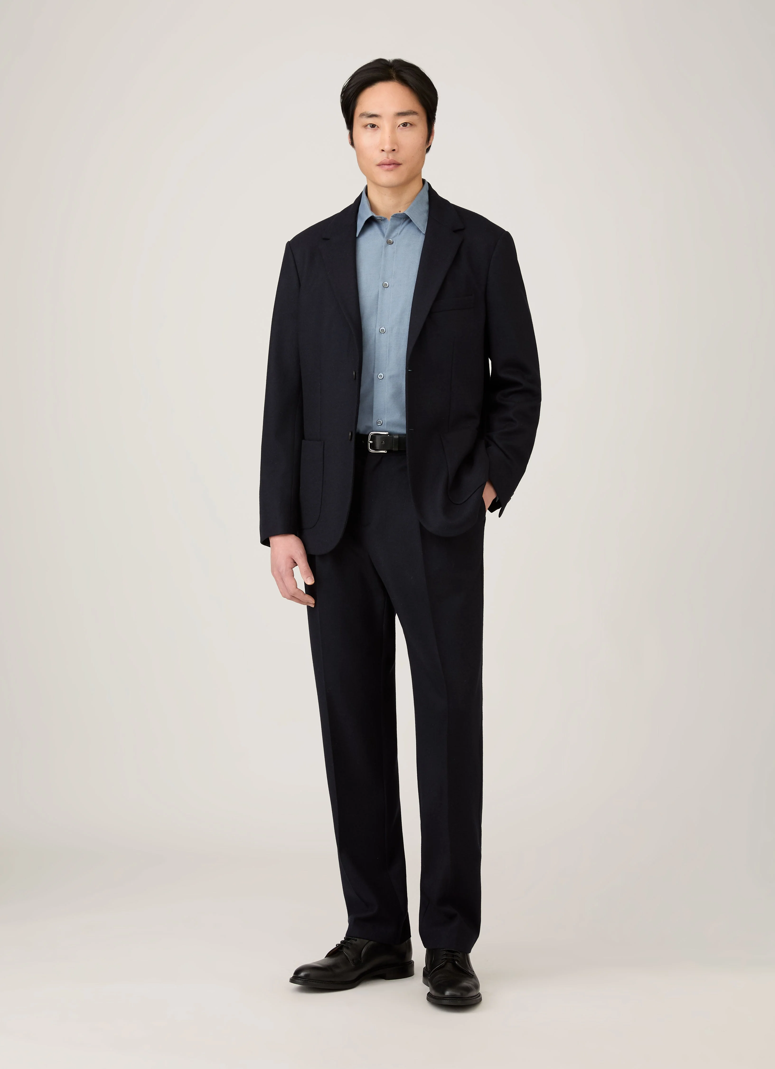 Men's Boiled Wool Blazer in Navy - Image 3