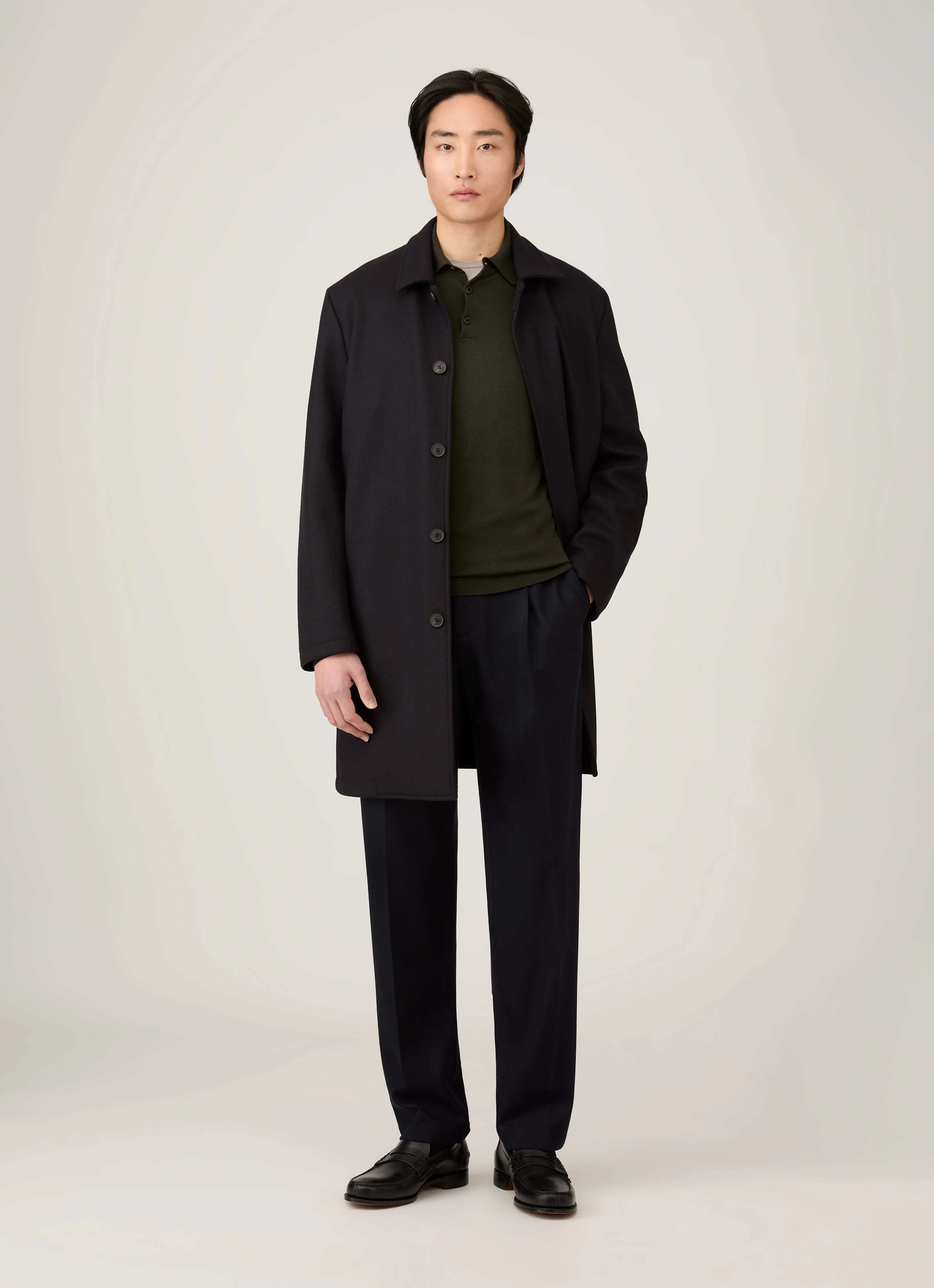 Men's Boiled Wool Coat in Navy - Image 3