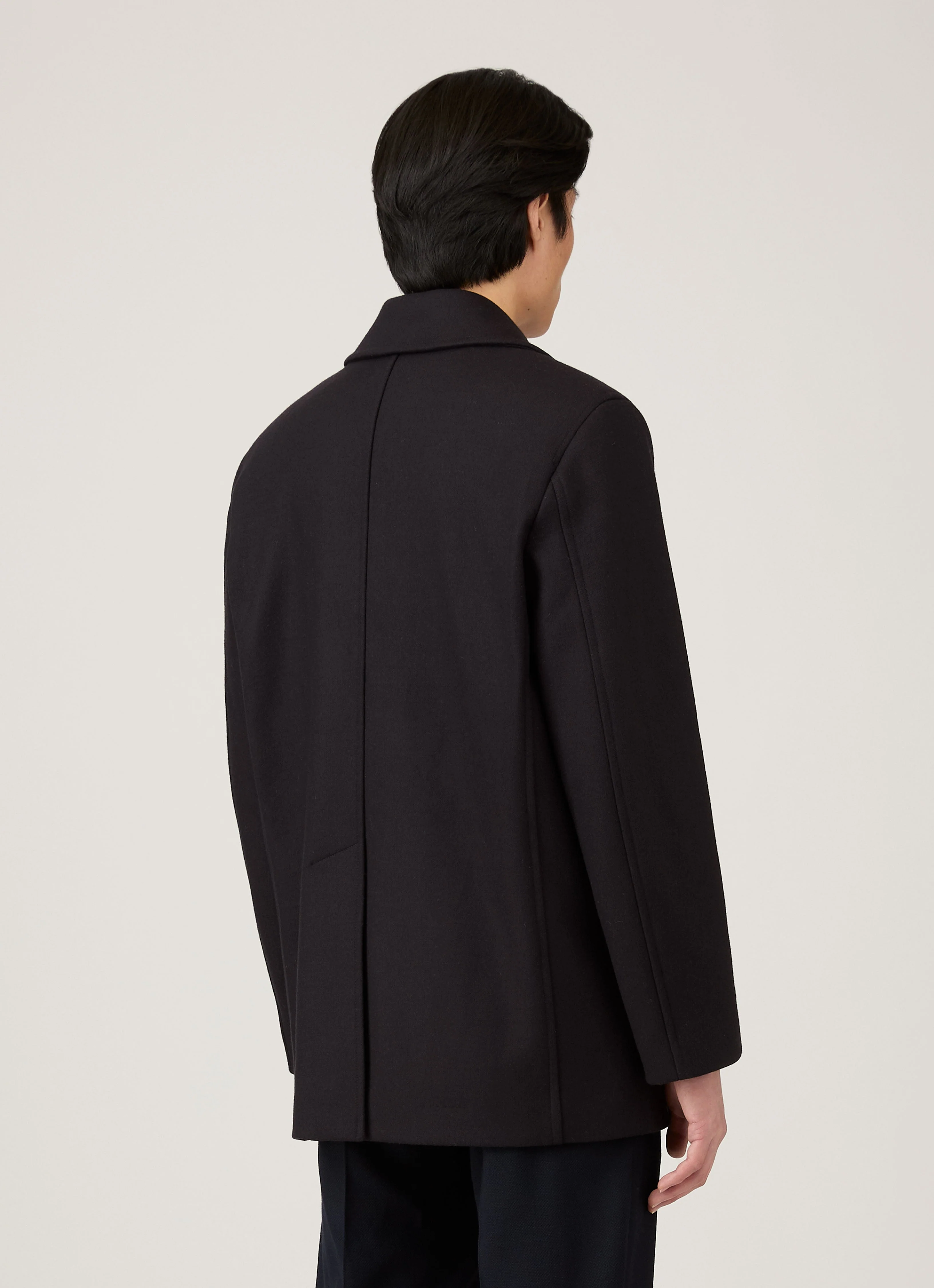 Men's Boiled Wool Pea Coat in Navy - Image 5