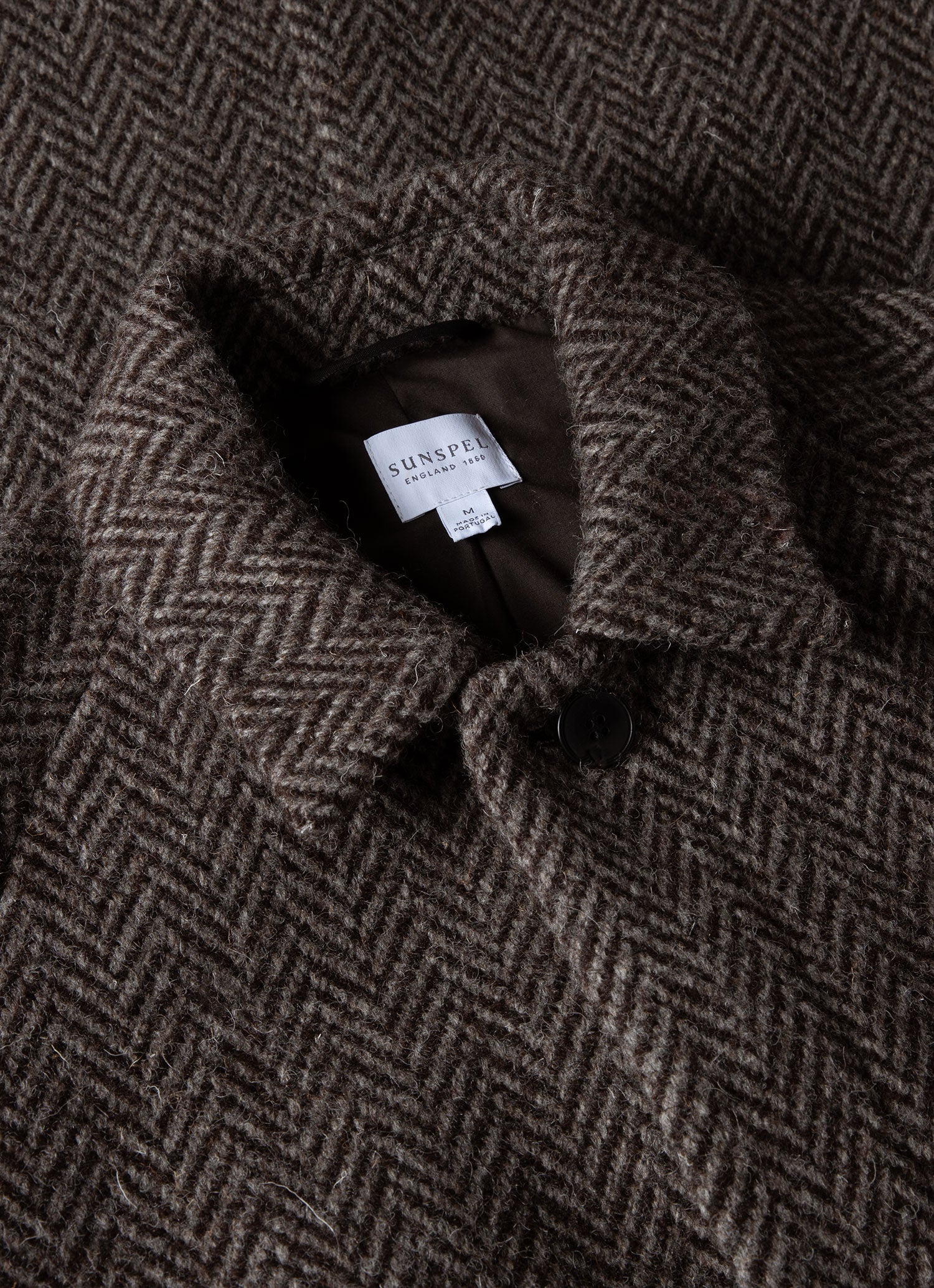 Men's British Wool Car Coat in Brown Herringbone - Image 4