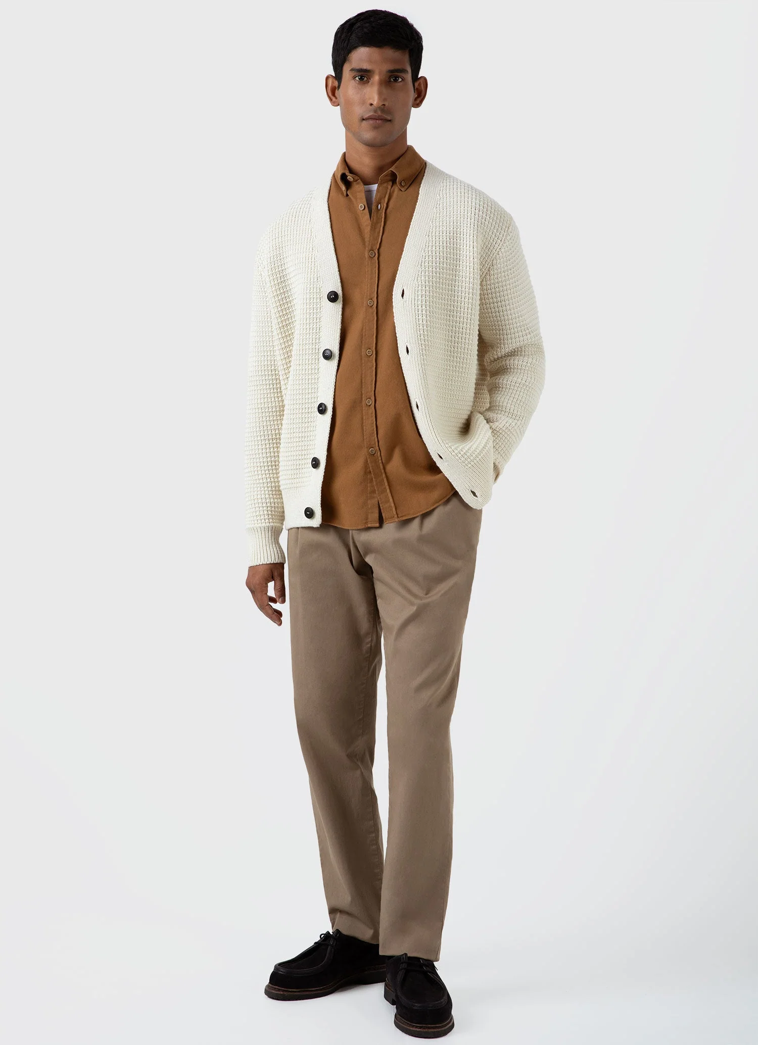 Men's Button Down Flannel Shirt in Dark Camel - Image 3