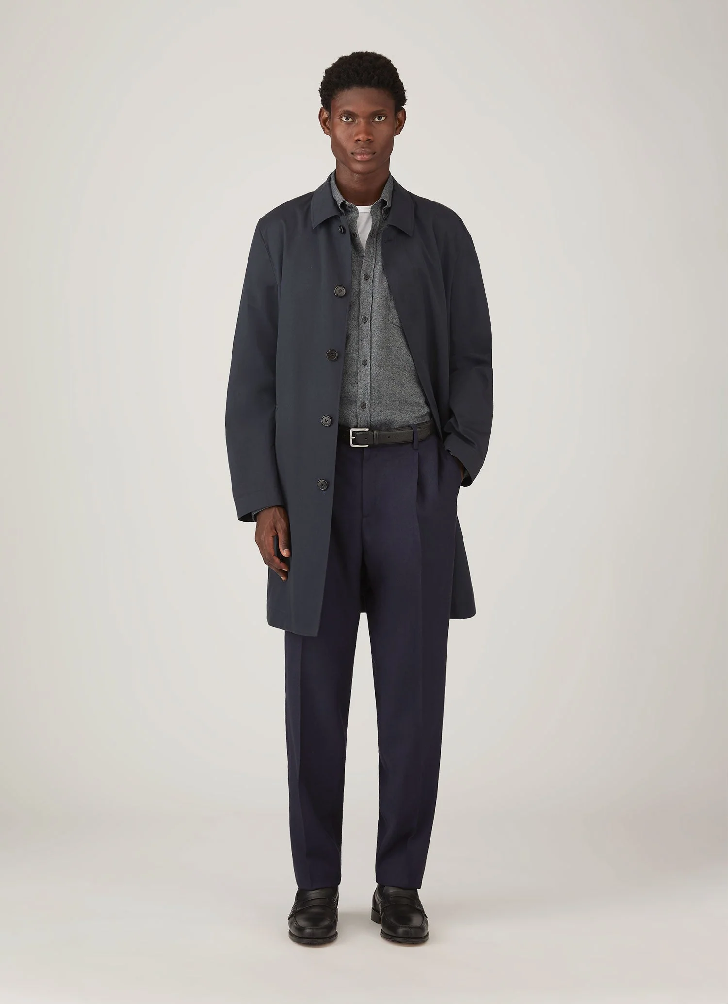 Men's Brushed Cotton Shirt in Charcoal Melange - Image 3