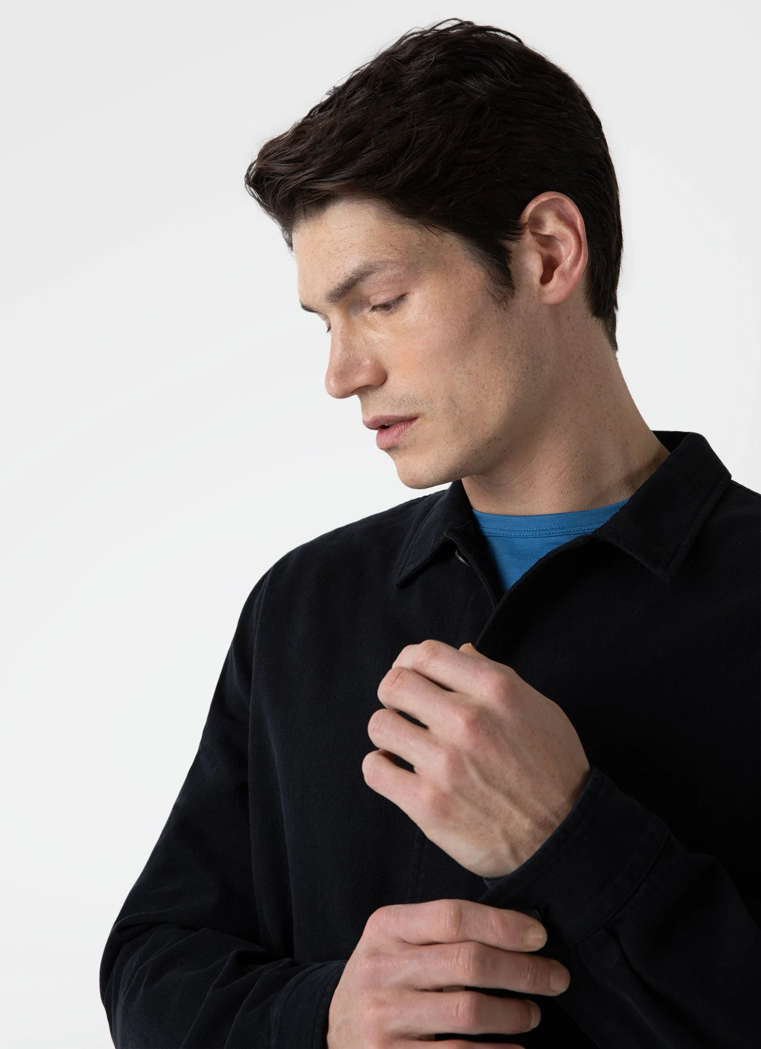 Men's Brushed Cotton Twin Pocket Jacket in Black - Image 6