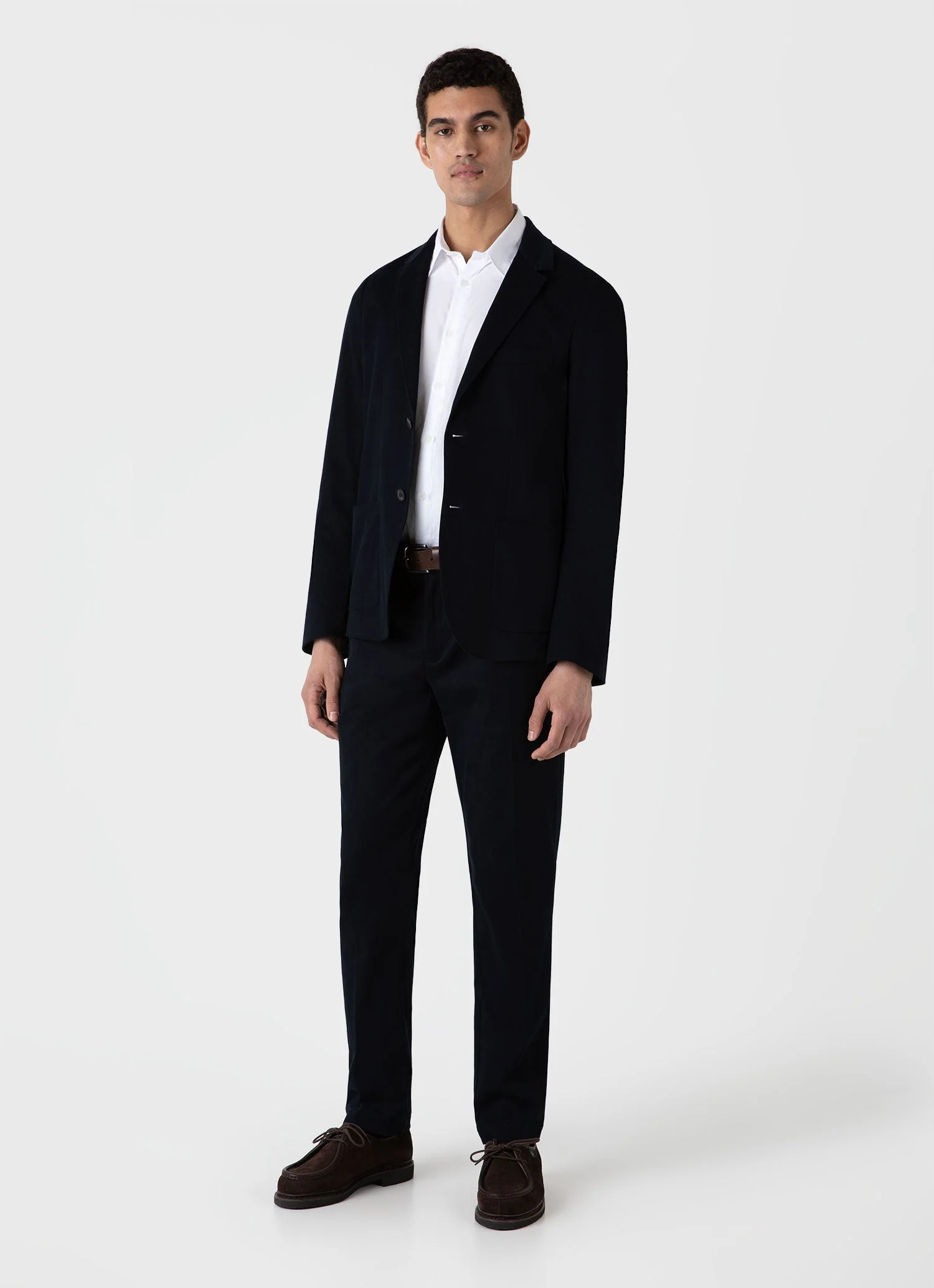 Men's Brushed Cotton Wool Blazer in Navy - Image 3