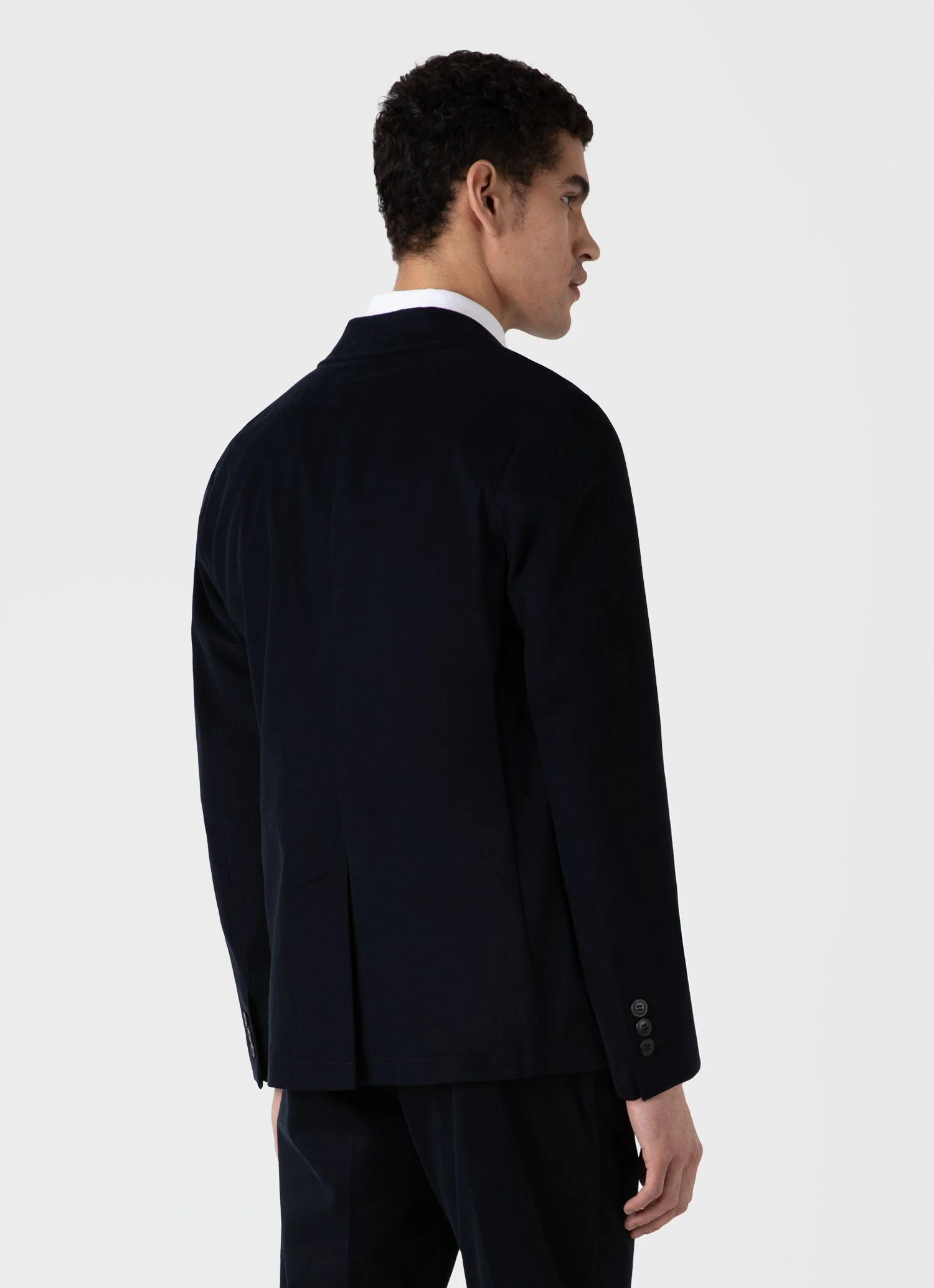 Men's Brushed Cotton Wool Blazer in Navy - Image 5