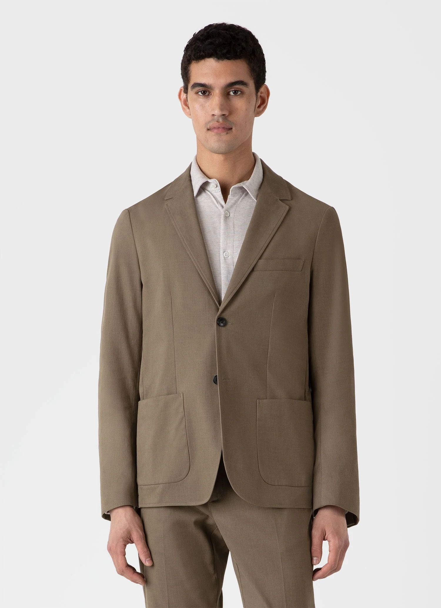 Men's Brushed Cotton Wool Blazer in Sandstone - Image 2