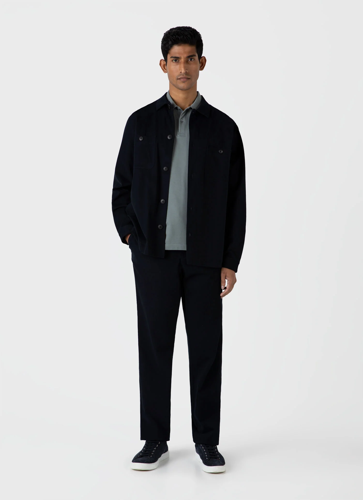 Men's Brushed Cotton Wool Drawstring Trouser in Navy - Image 2