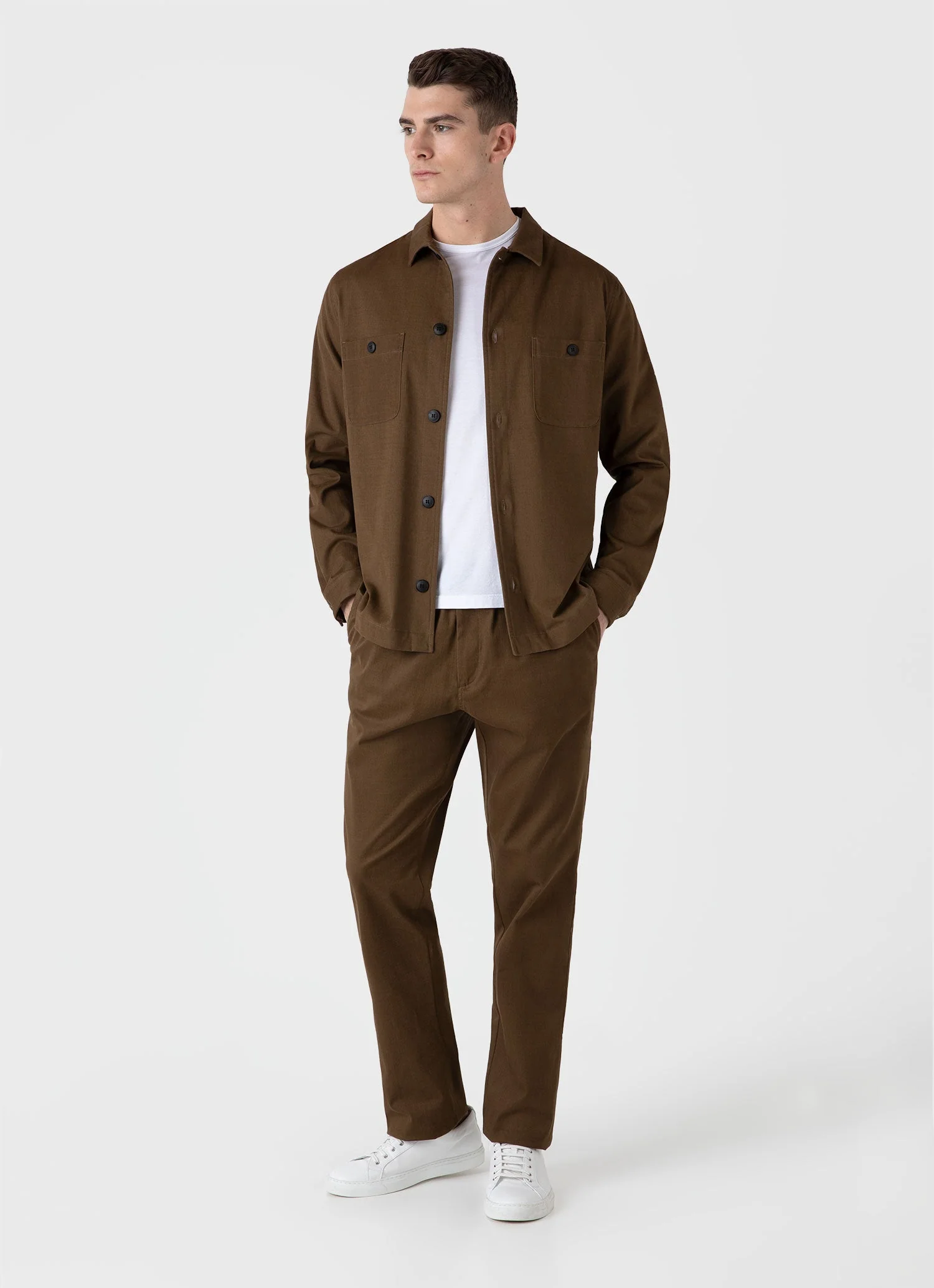 Men's Brushed Cotton Wool Overshirt in Dark Stone - Image 3