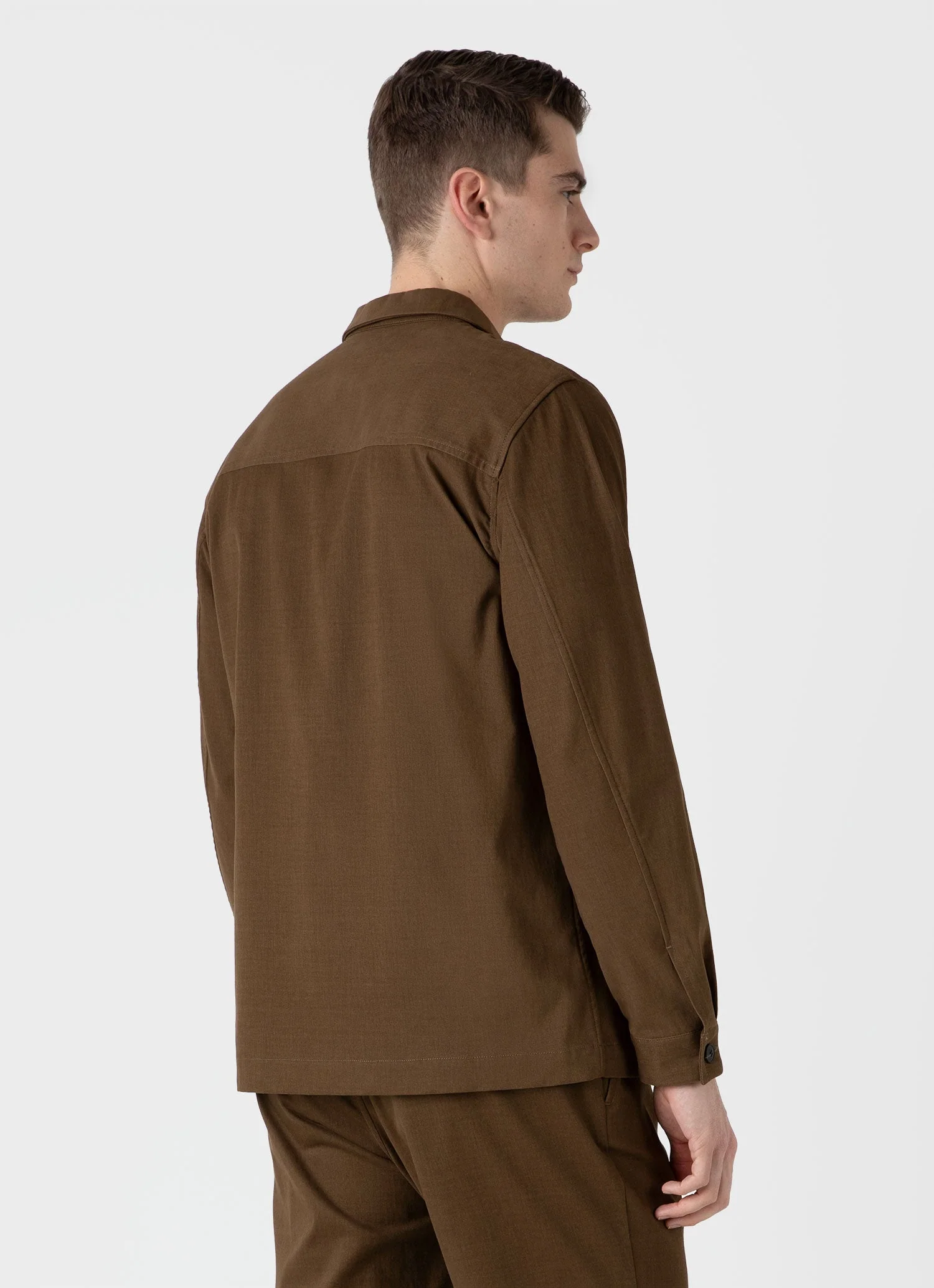 Men's Brushed Cotton Wool Overshirt in Dark Stone - Image 5