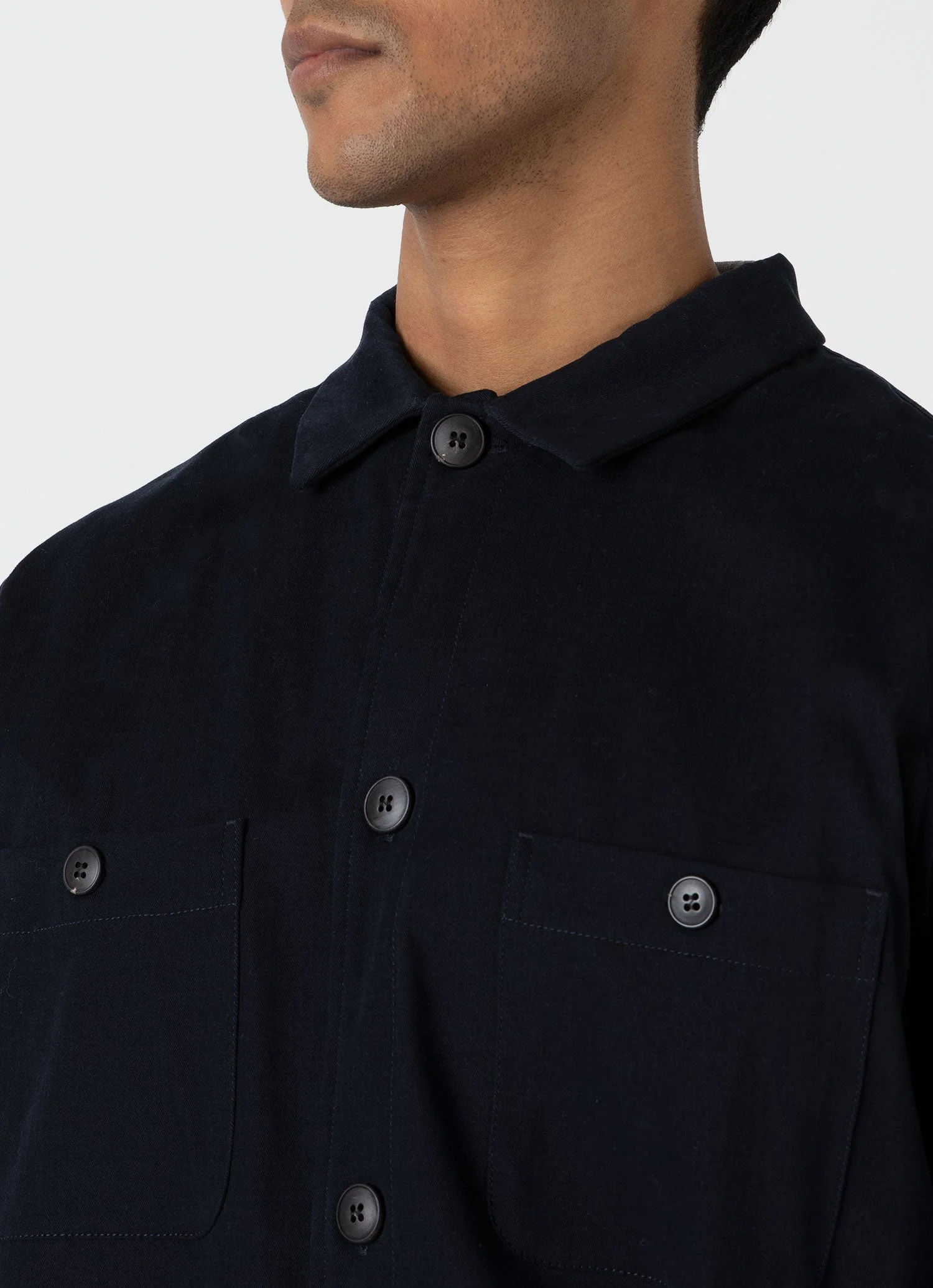 Men's Brushed Cotton Wool Overshirt in Navy - Image 6
