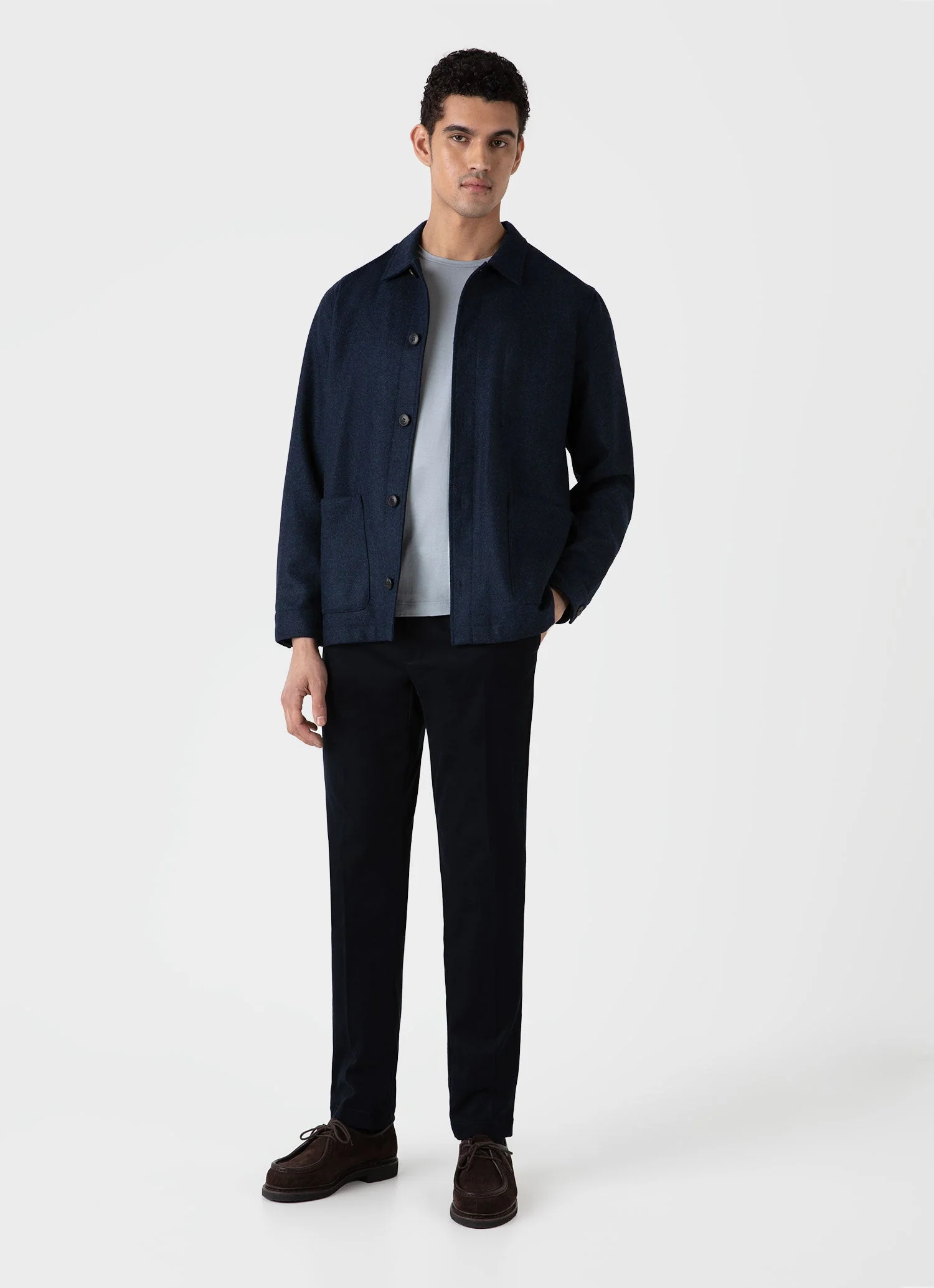 Men's Brushed Cotton Wool Trouser in Navy - Image 2
