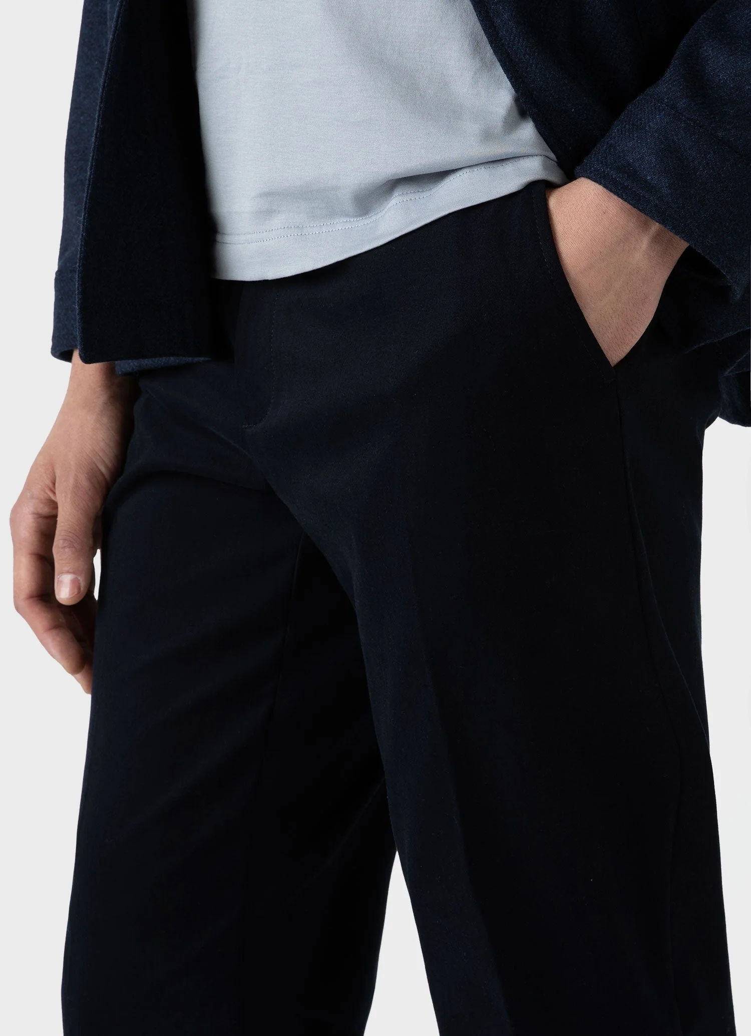 Men's Brushed Cotton Wool Trouser in Navy - Image 6