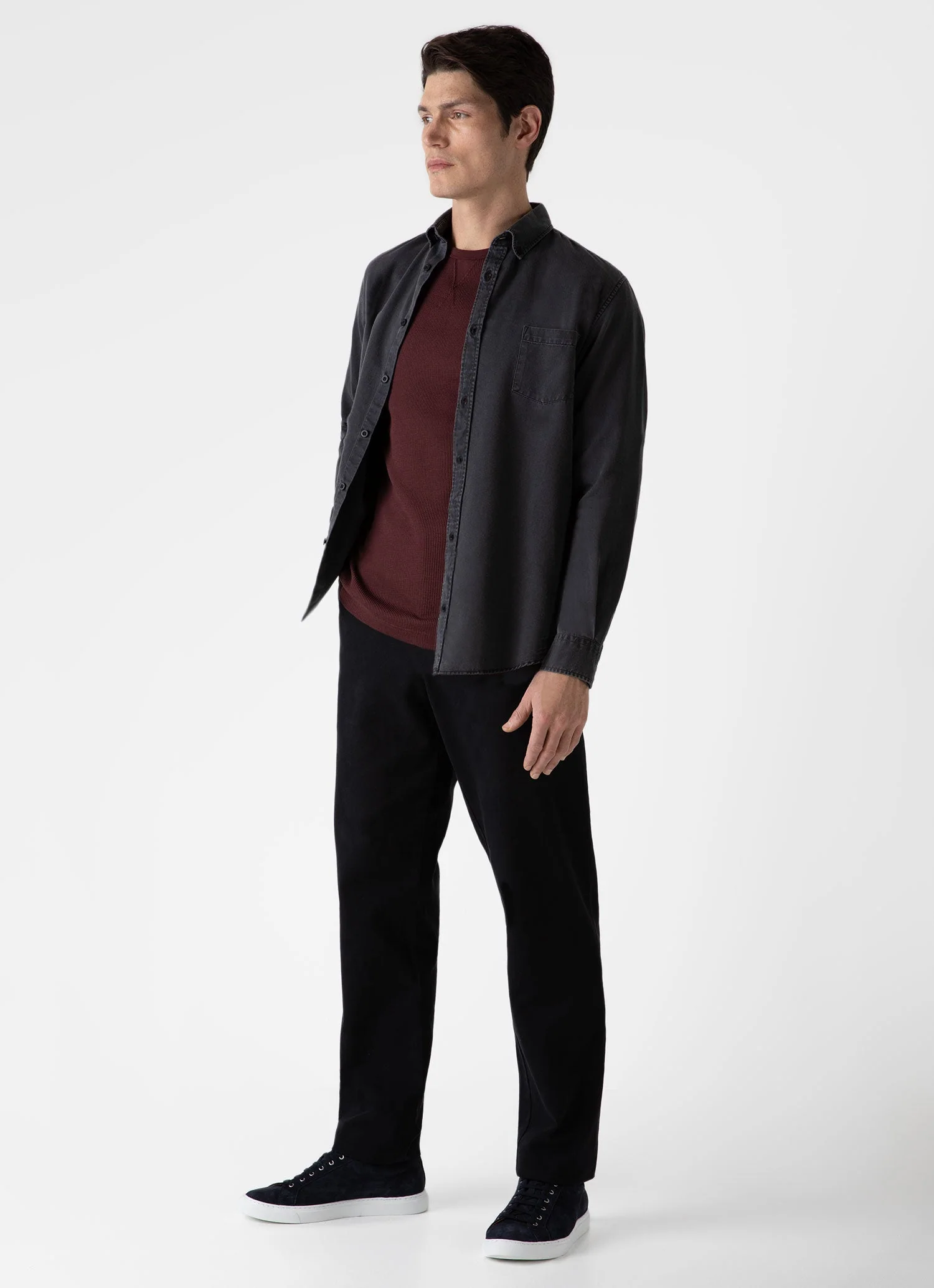 Men's Button Down Denim Shirt in Black Denim Wash - Image 3