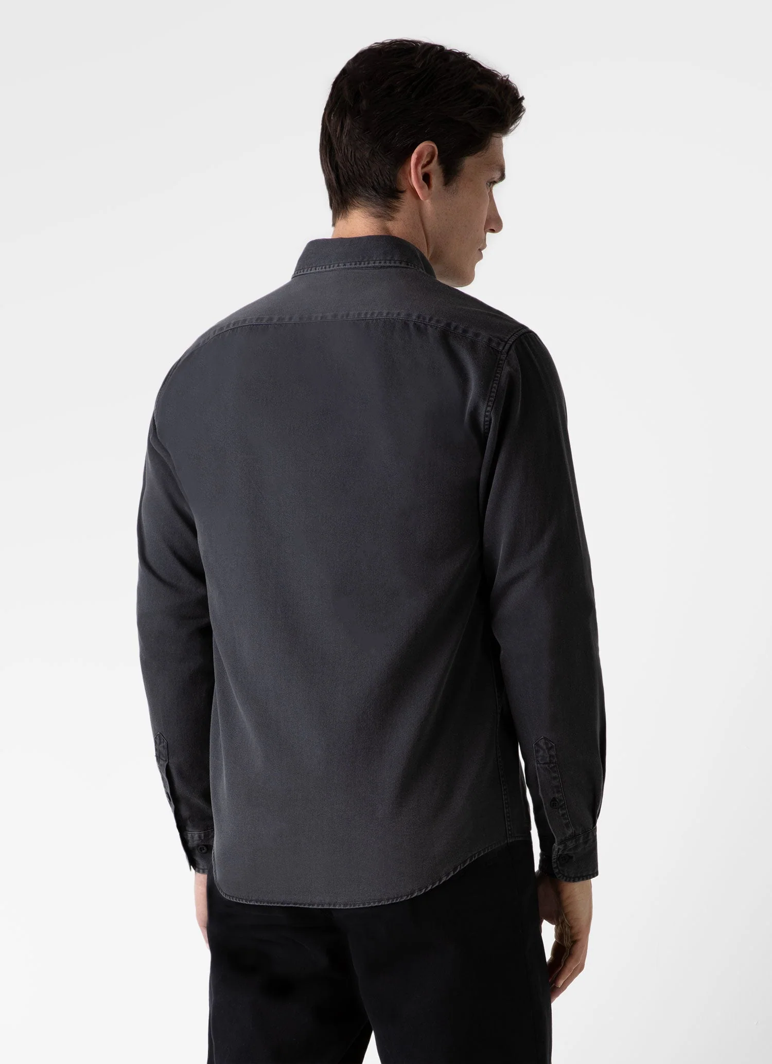 Men's Button Down Denim Shirt in Black Denim Wash - Image 5