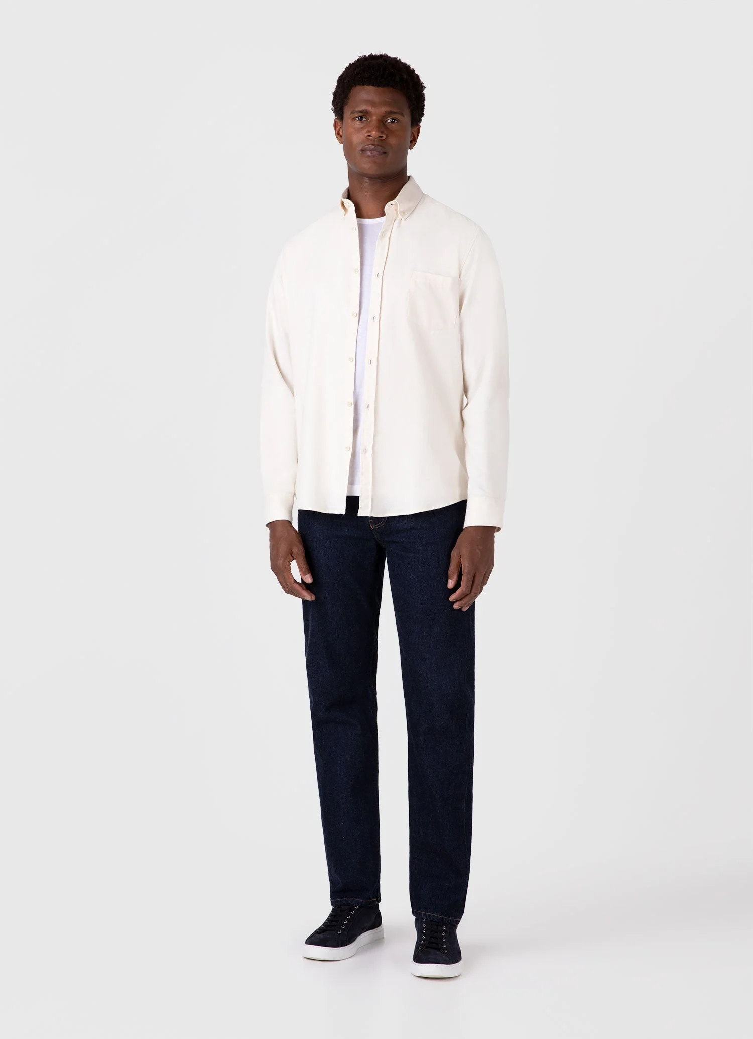 Men's Button Down Flannel Shirt in Ecru - Image 3