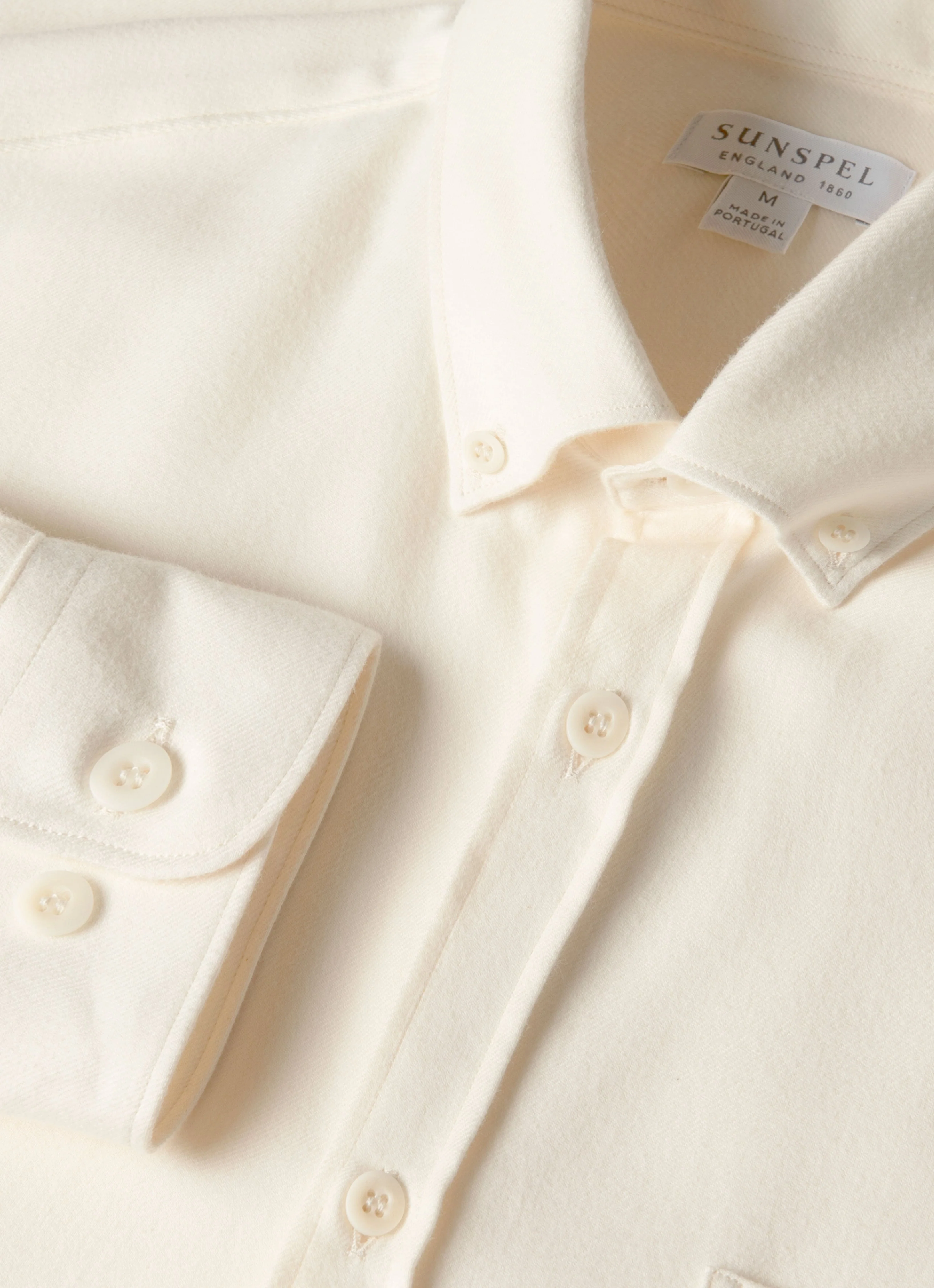 Men's Button Down Flannel Shirt in Ecru - Image 4