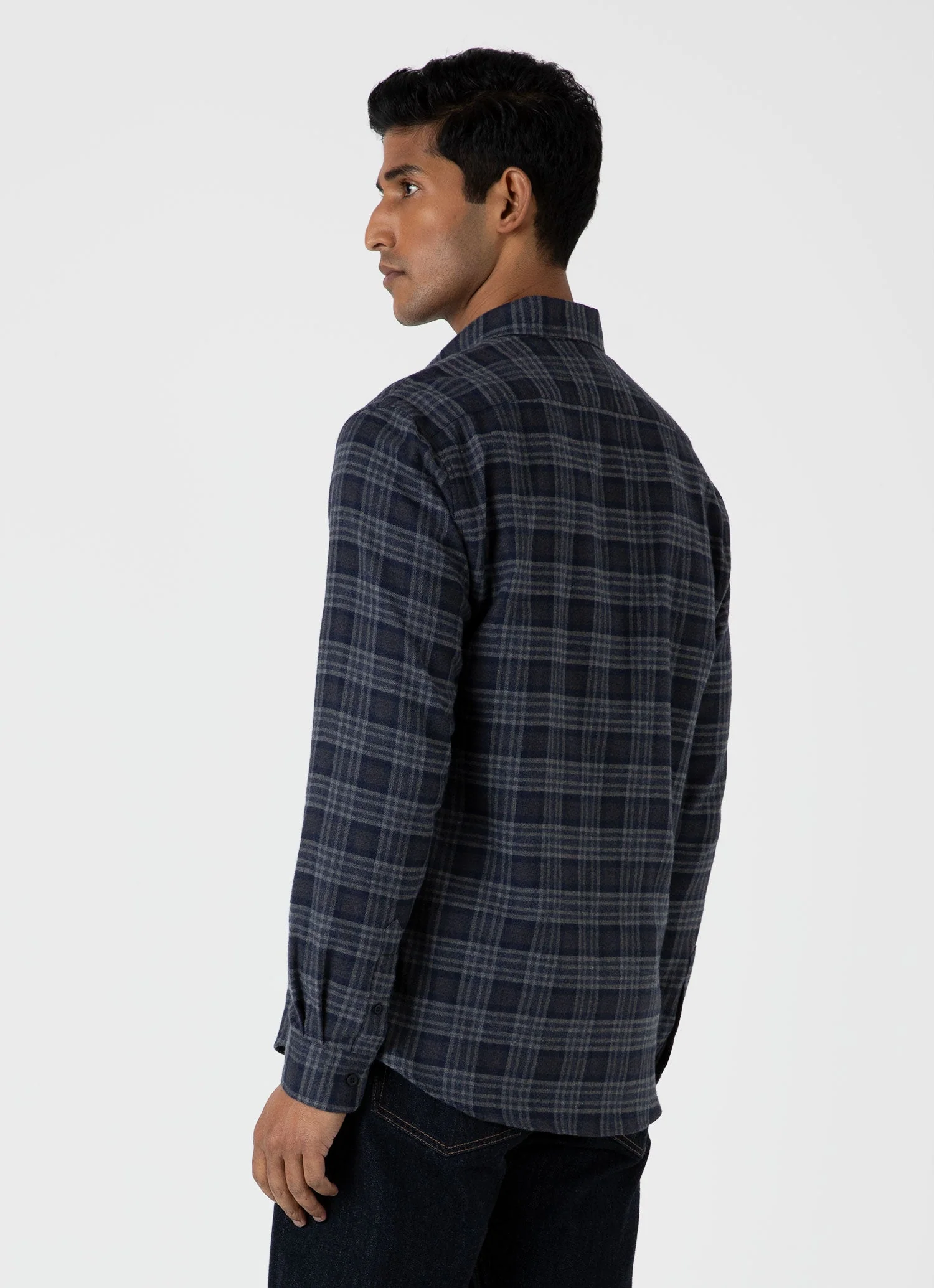 Men's Button Down Flannel Shirt in Navy Check - Image 5
