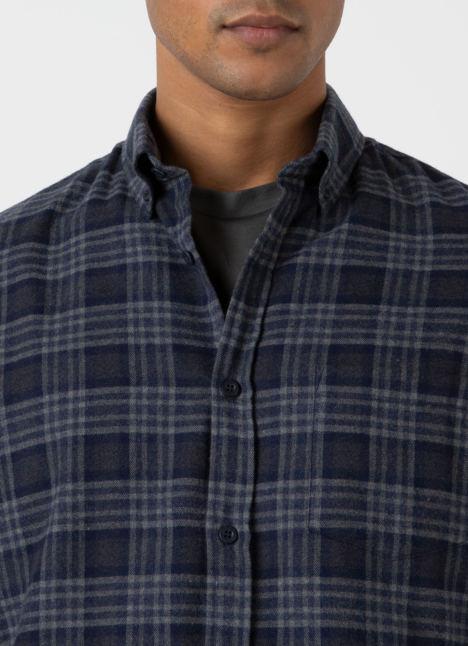 Men's Button Down Flannel Shirt in Navy Check - Image 6