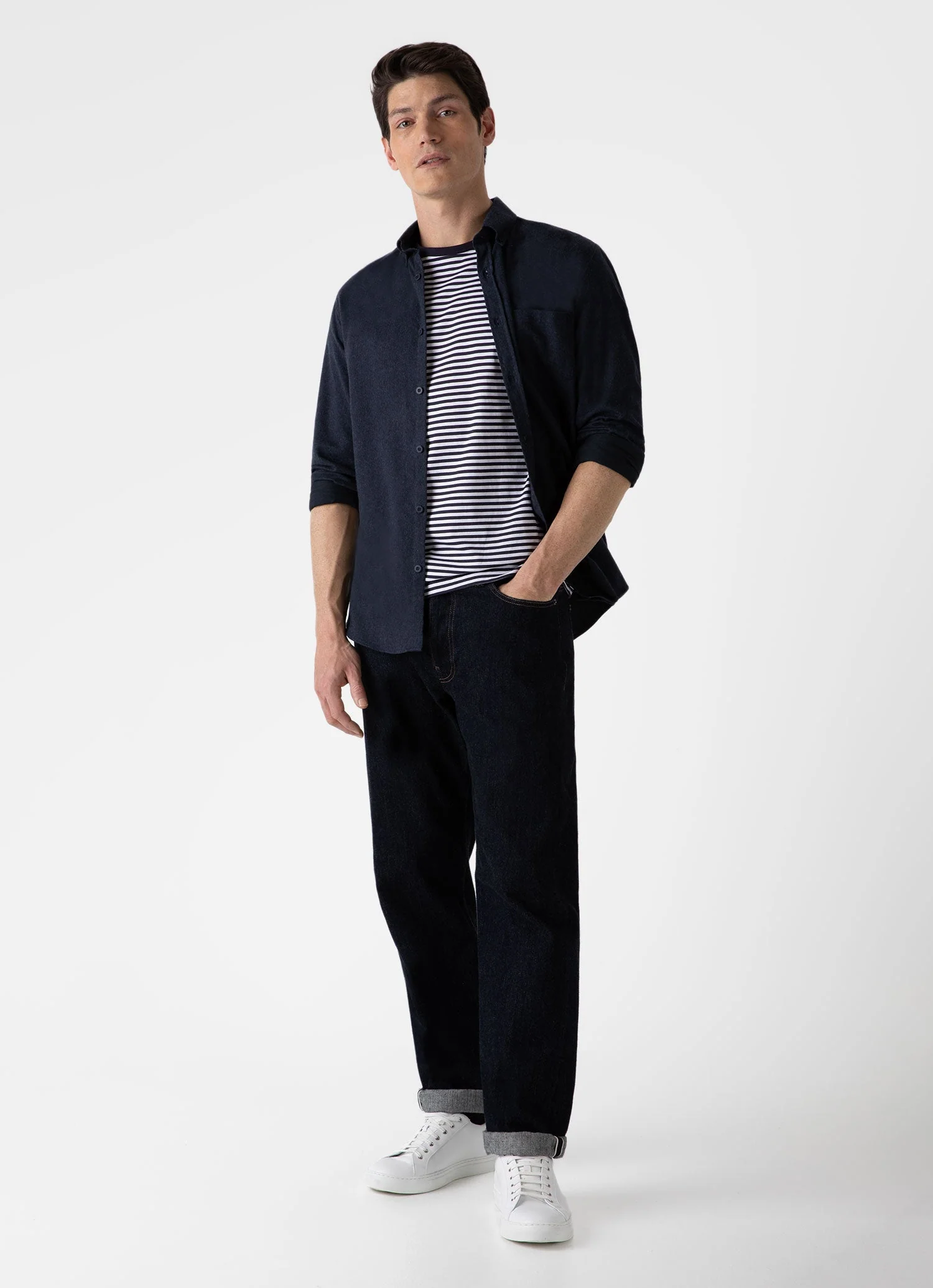 Men's Button Down Flannel Shirt in Navy Melange - Image 3