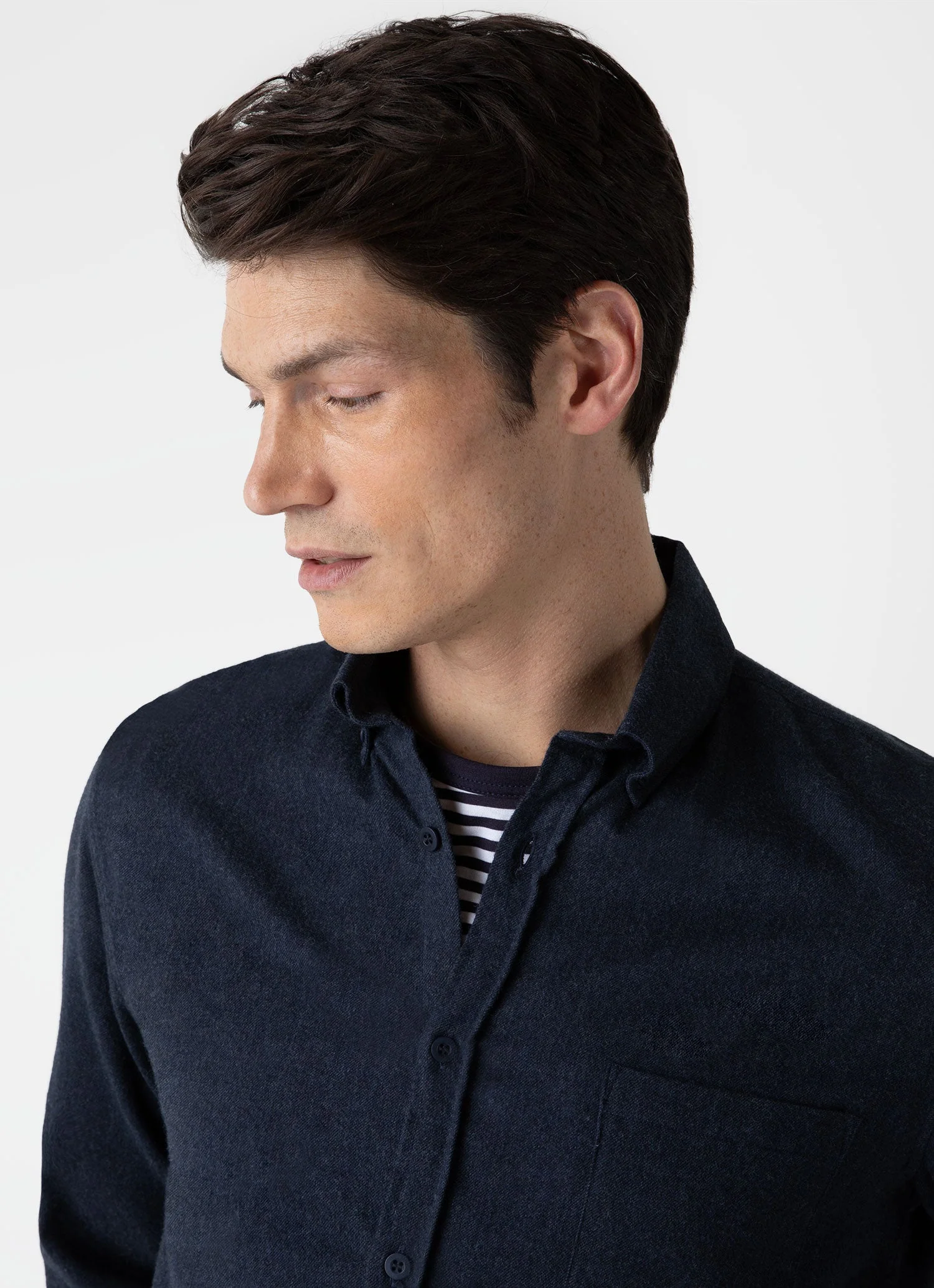 Men's Button Down Flannel Shirt in Navy Melange - Image 6