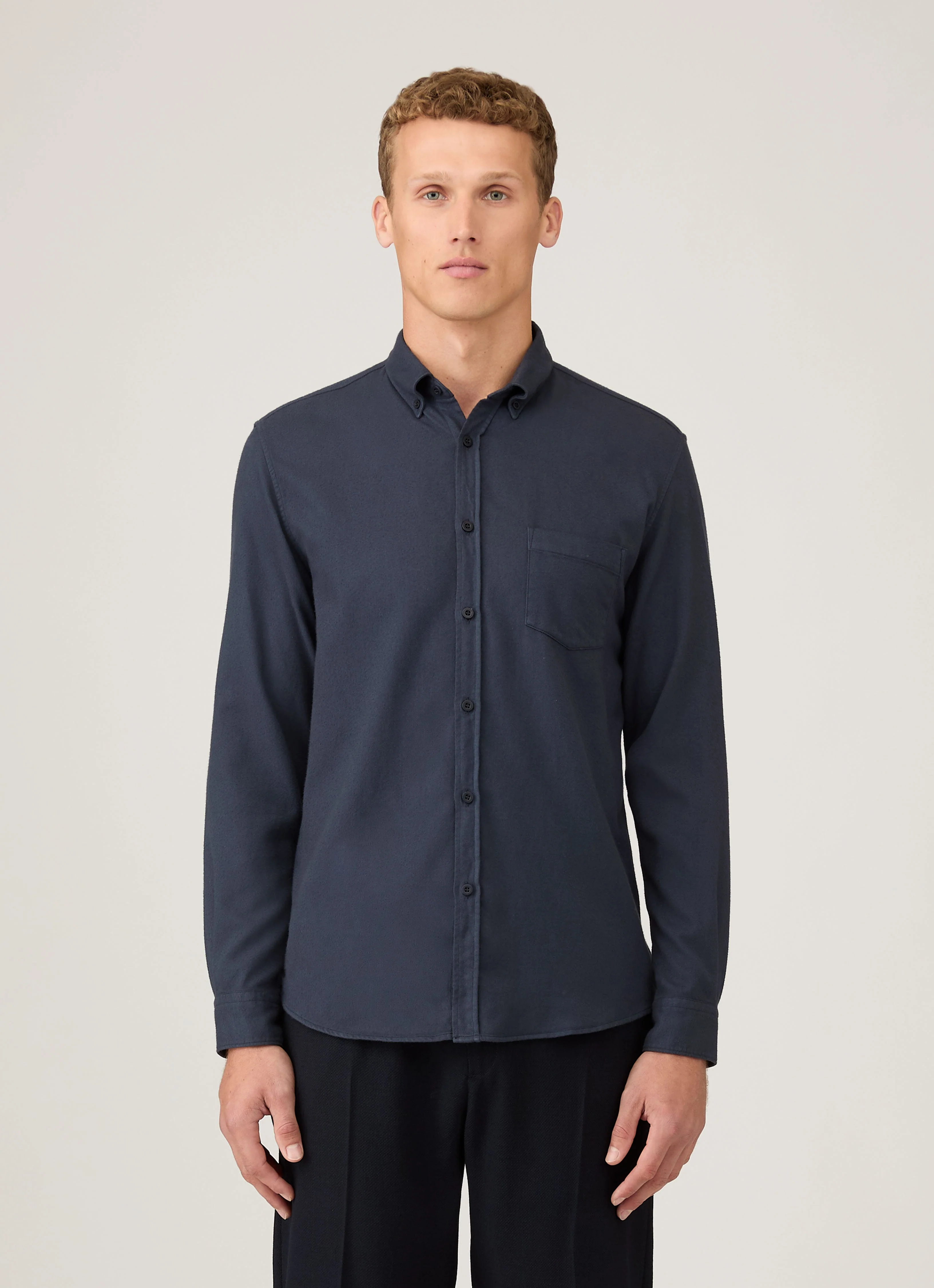 Men's Button Down Flannel Shirt in Navy - Image 2